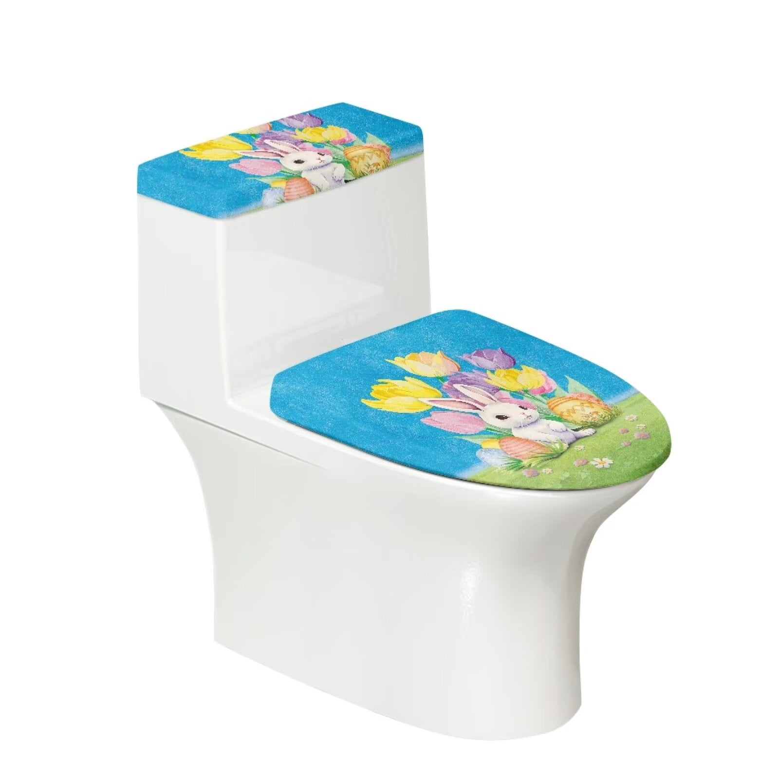 Suhoaziia Tulip Rabbit Toilet Tank Cover Sets For Bathroom Easter