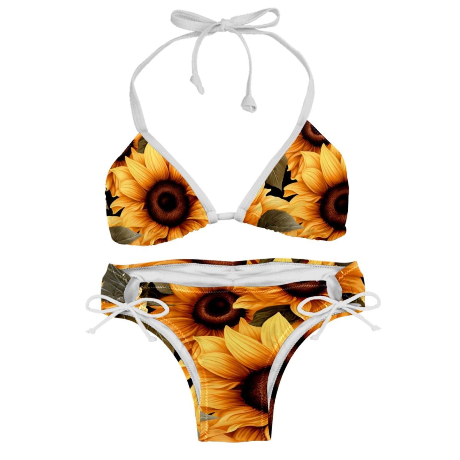 Sunflower Seamless Printing Detachable Sponge Adjustable Strap Bikini