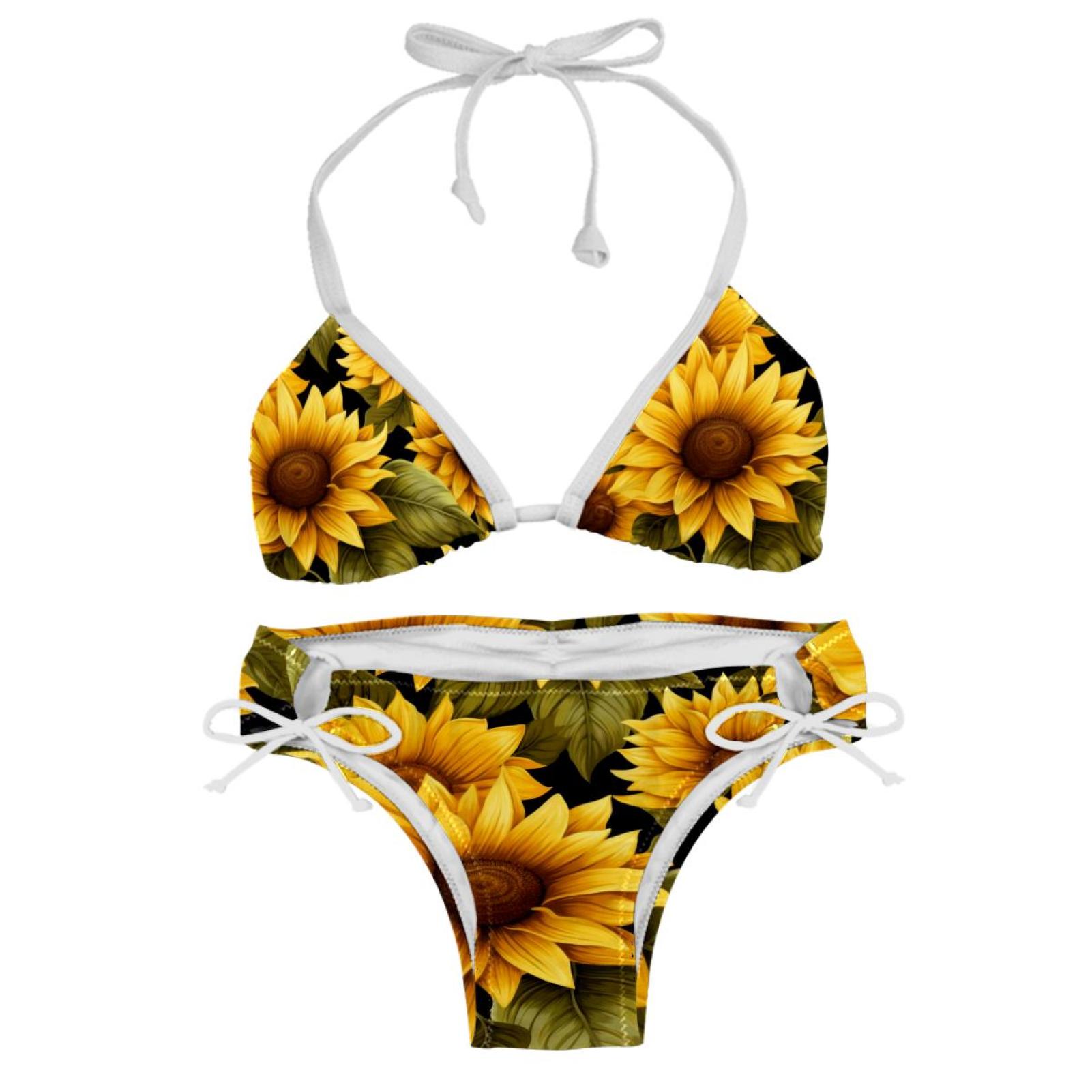 Sunflower Seamless Printing Detachable Sponge Adjustable Strap Bikini