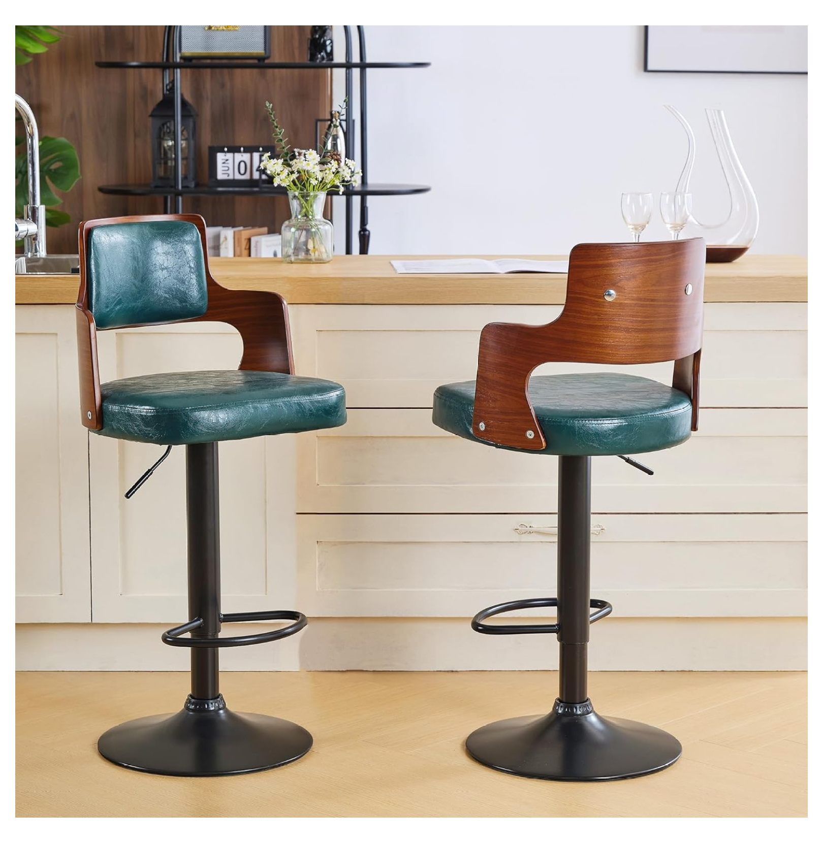 Superwum Adjustable Bar Stools Set Of Morden Pu Leather Counter