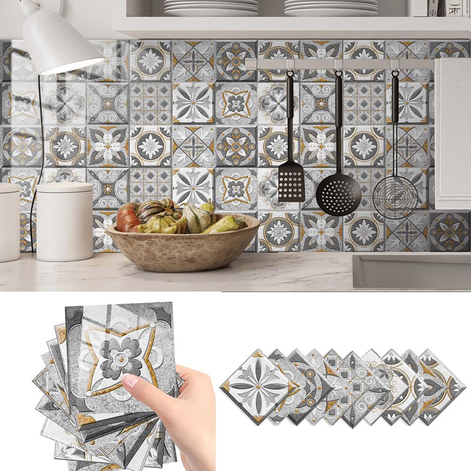 Susoonfo Wall Decoration Retro Color Tiles Pattern Tile Stickers Home