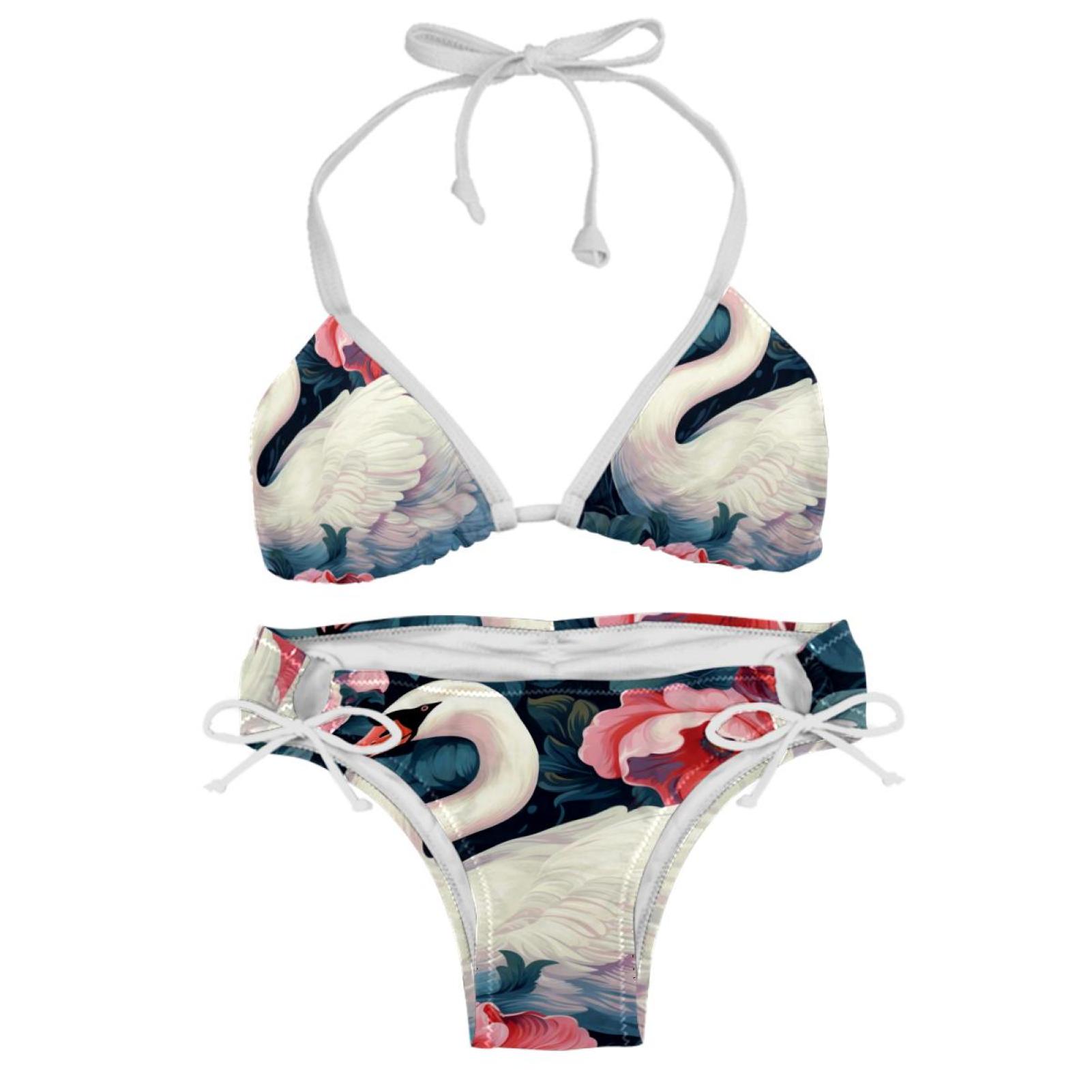 Swan Detachable Sponge Adjustable Strap Bikini Set Swimsuit Two Pack