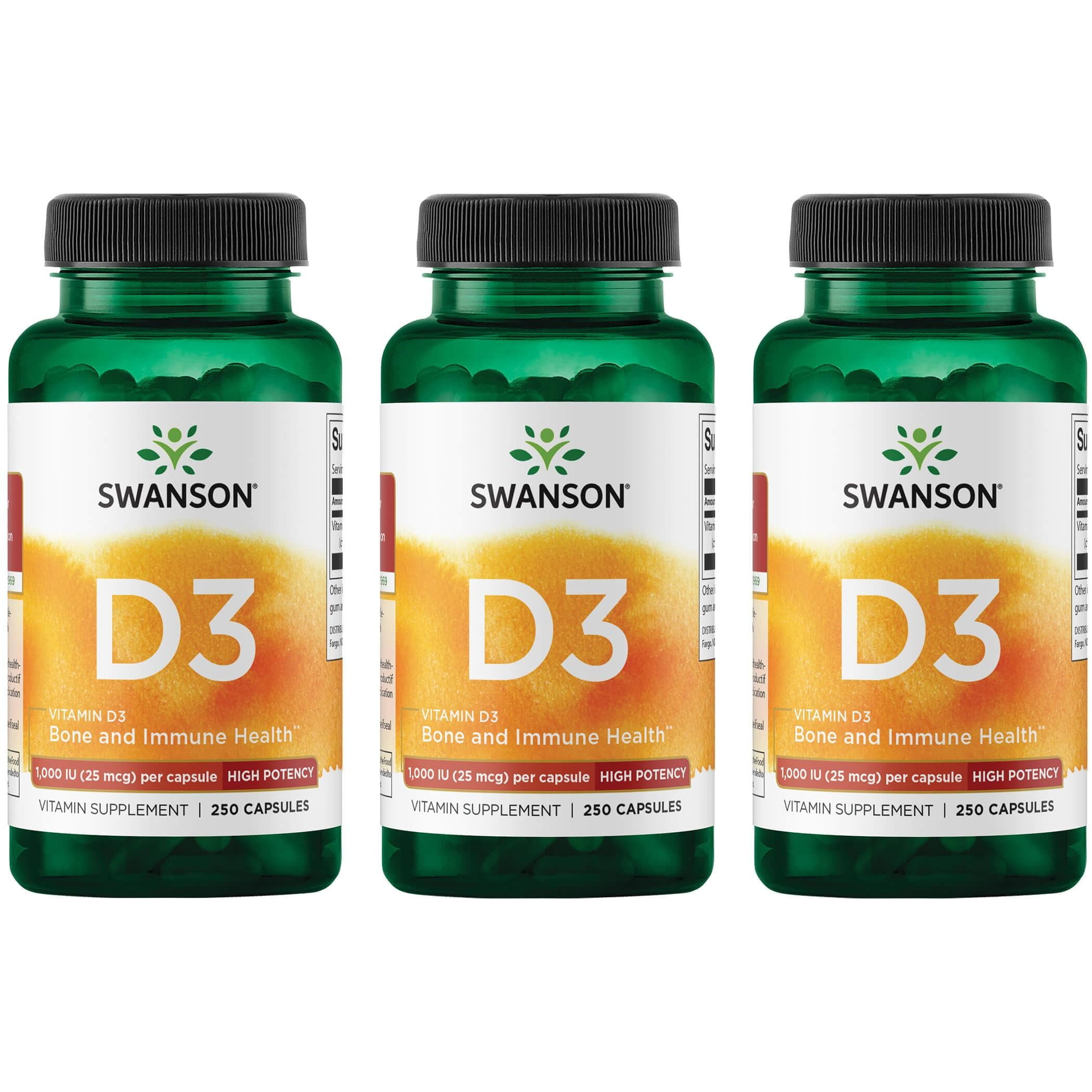 Swanson Vitamin D3 High Potency 1 000 Iu 25 Mcg 250 Caps 3 Pack