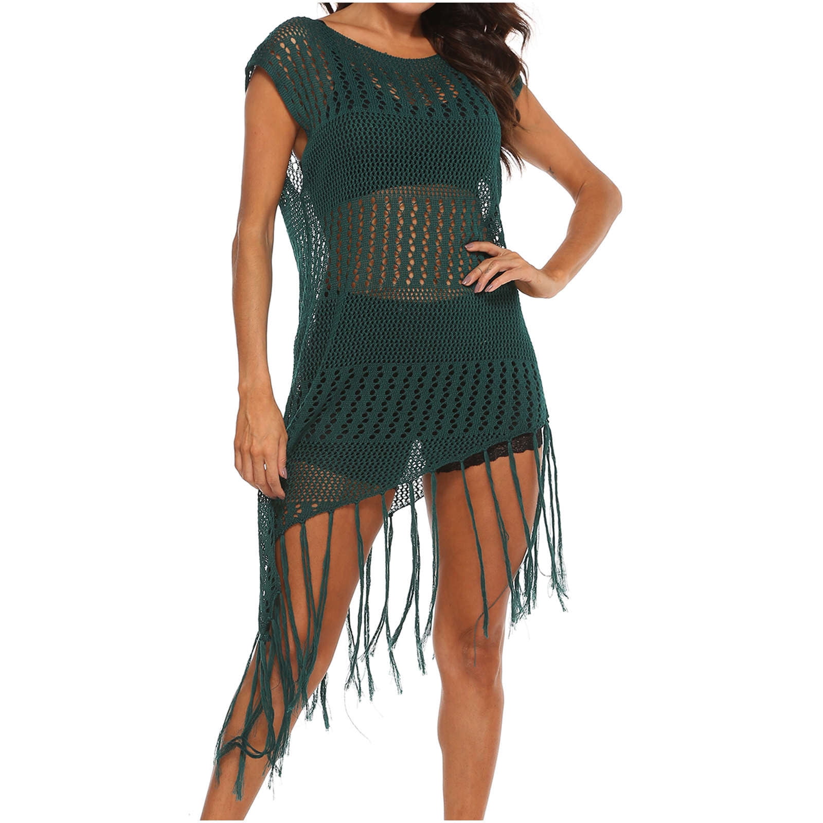 Swimsuit Women Dress Sexy Weave Openwork Tassel Suspenders Beach Vacation Bikini Cover Up