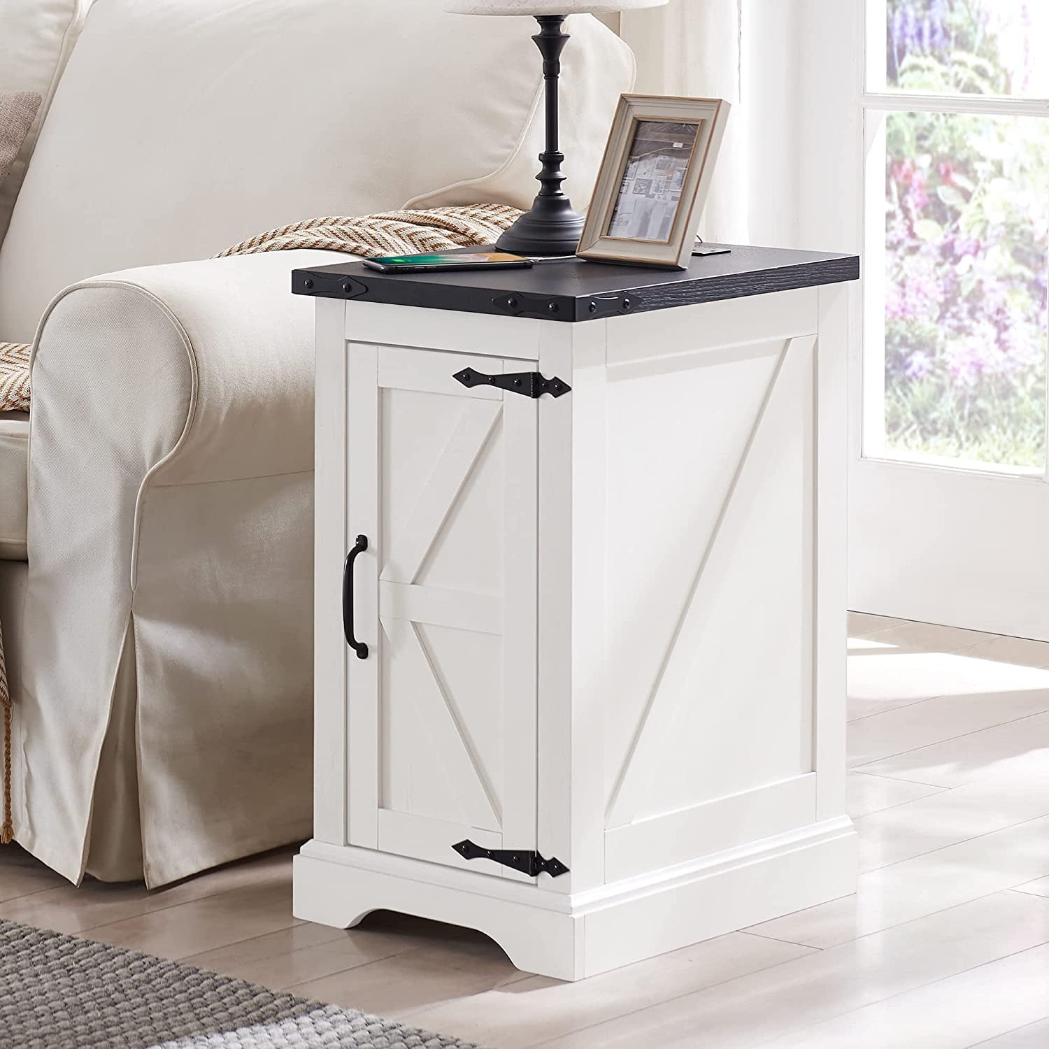 T Tream Farmhouse Nightstand With Charging Station Rectangular Wood