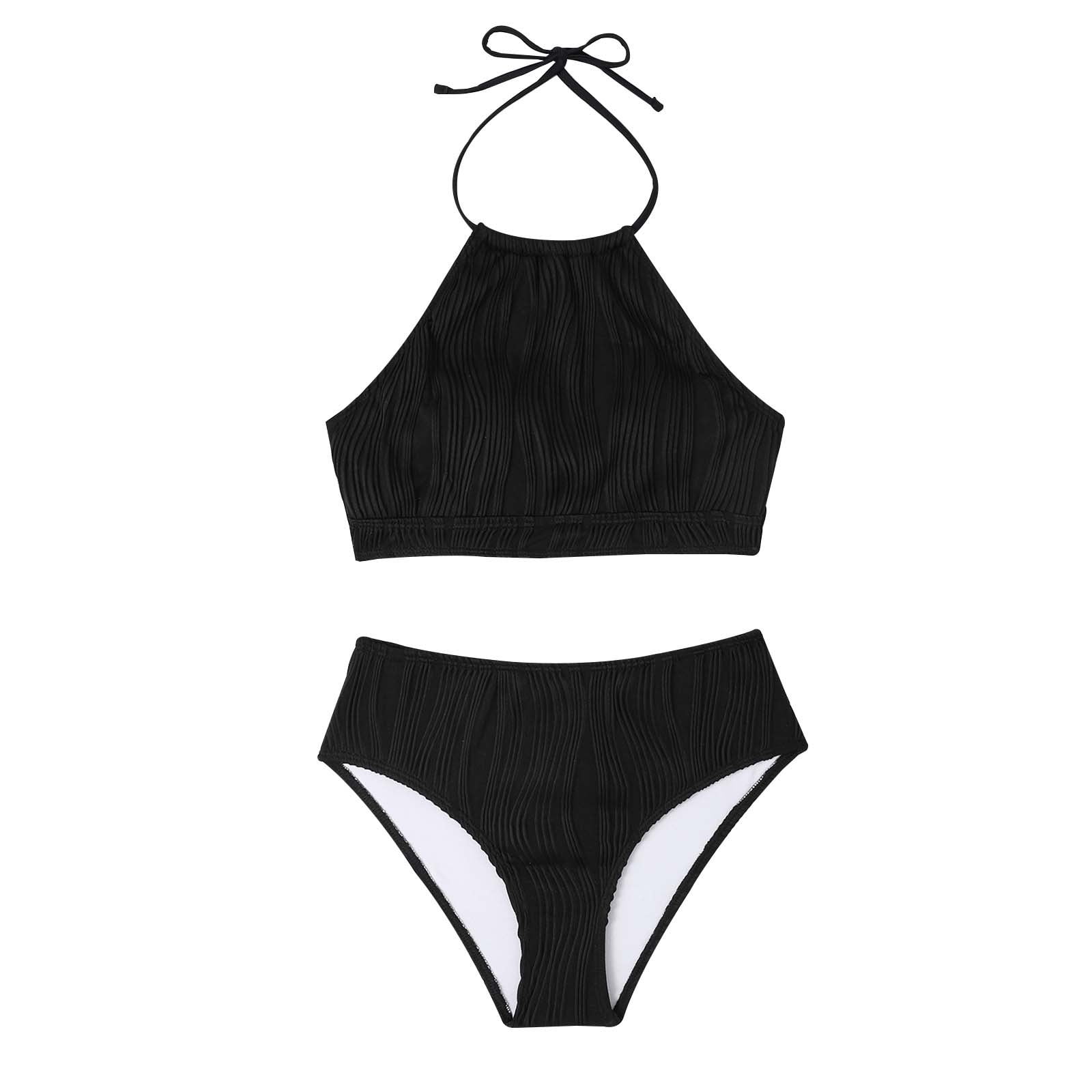 TOWED22 Women Crisscross High Waist Bikini Mesh 2 Piece Swimsuits Black