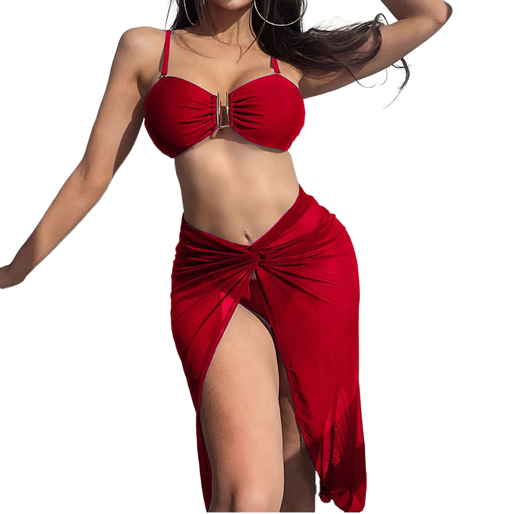 TQWQT Women S 3 Piece Swimsuit Solid Underwire Triangle Thong Bikini