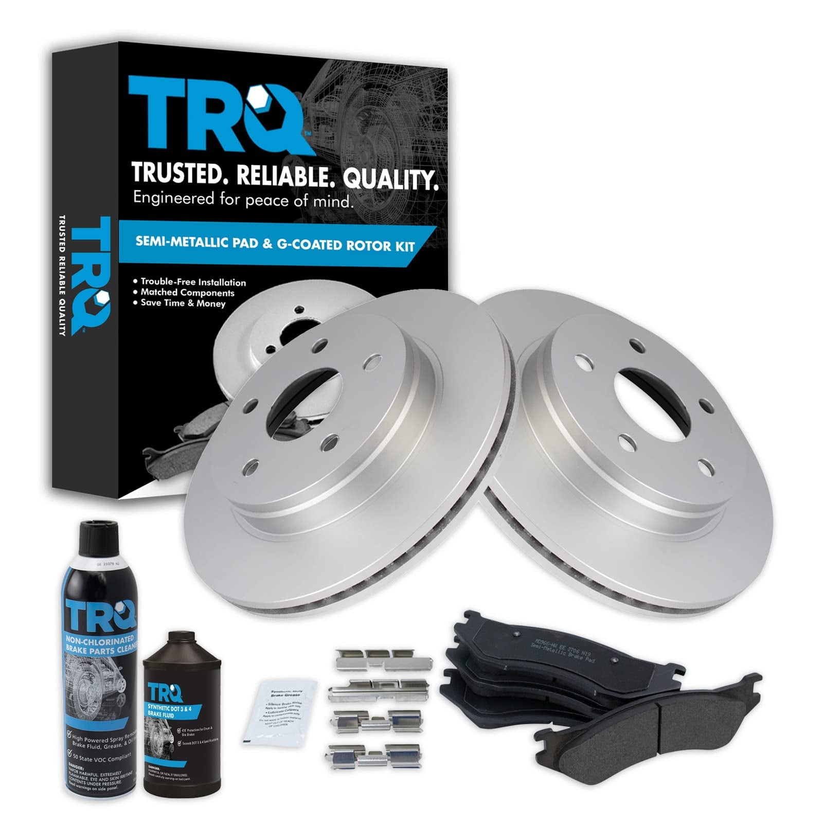 TRQ Front Metallic Brake Pad Coated Rotor Kit W Fluids For Dodge Ram