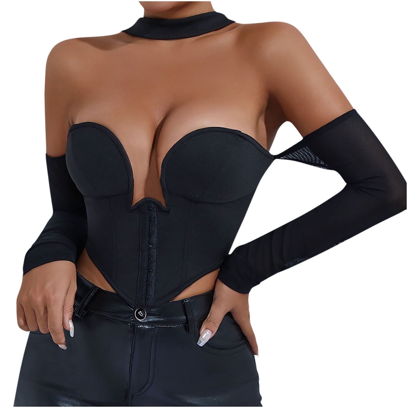 Tuwabeii Women S Black Lingerie Set Neck Hanging Deep V Steel Ring