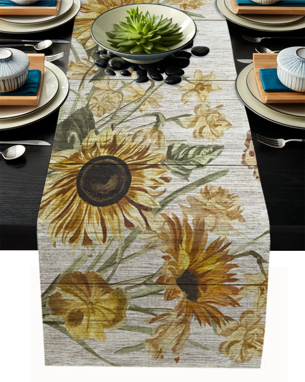 Table Runner Dresser Scarves Inch Long Fall Sunflower Rustic Wood