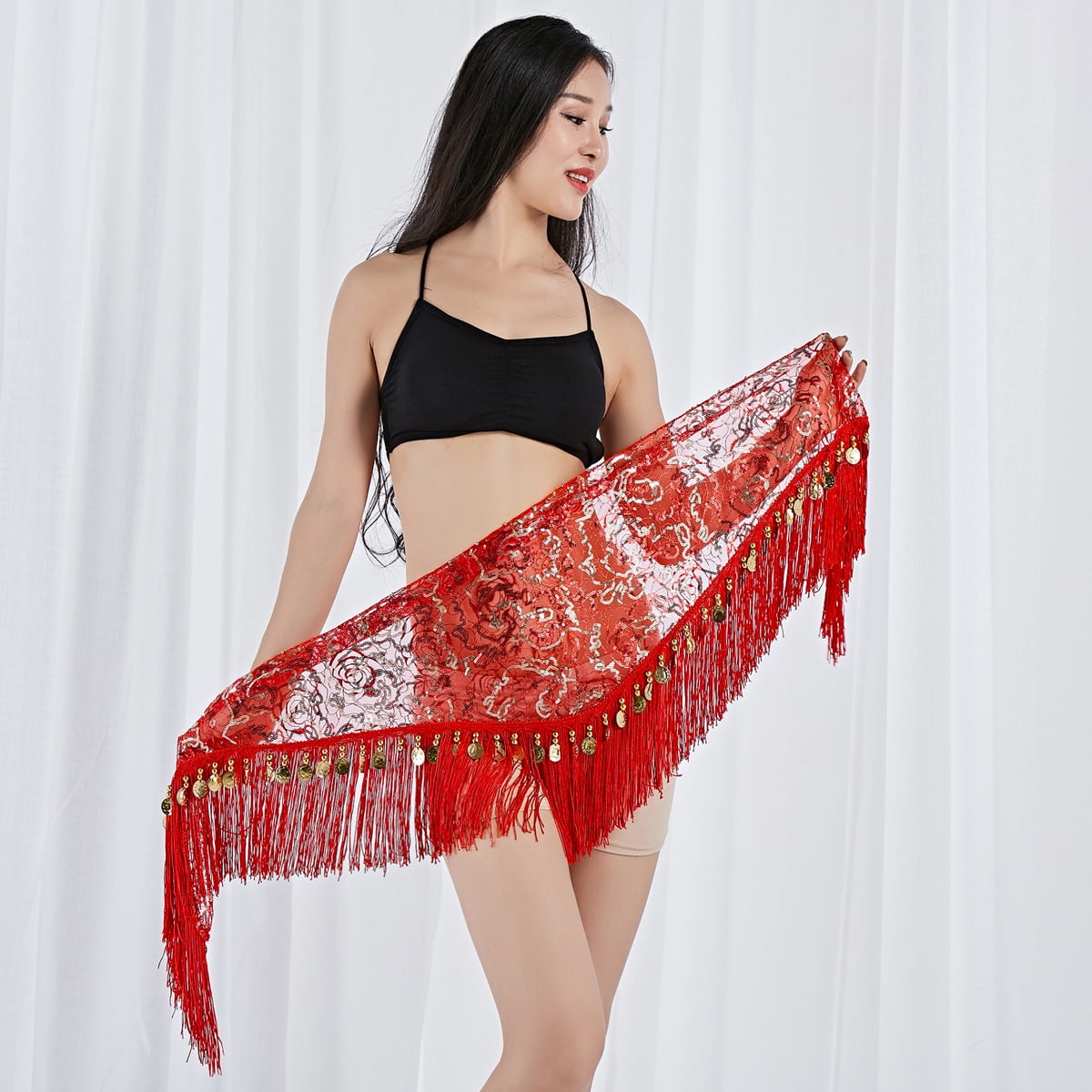 Tassels Fringed Sequins Waist Chain Triangle Scarf Belly Dance Waist