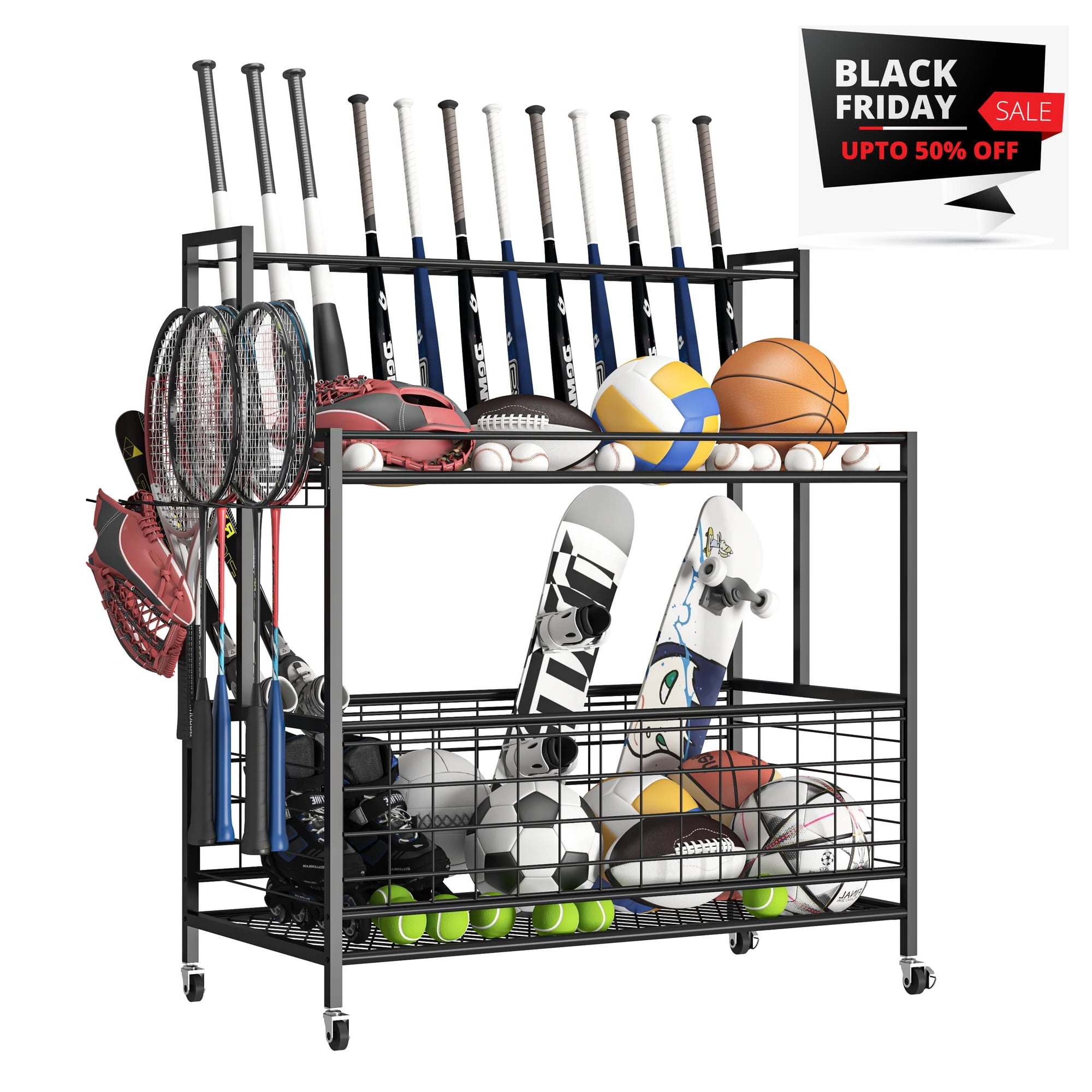 Techvida Sports Equipment Organizer Ball Storage Garage Large Capacity