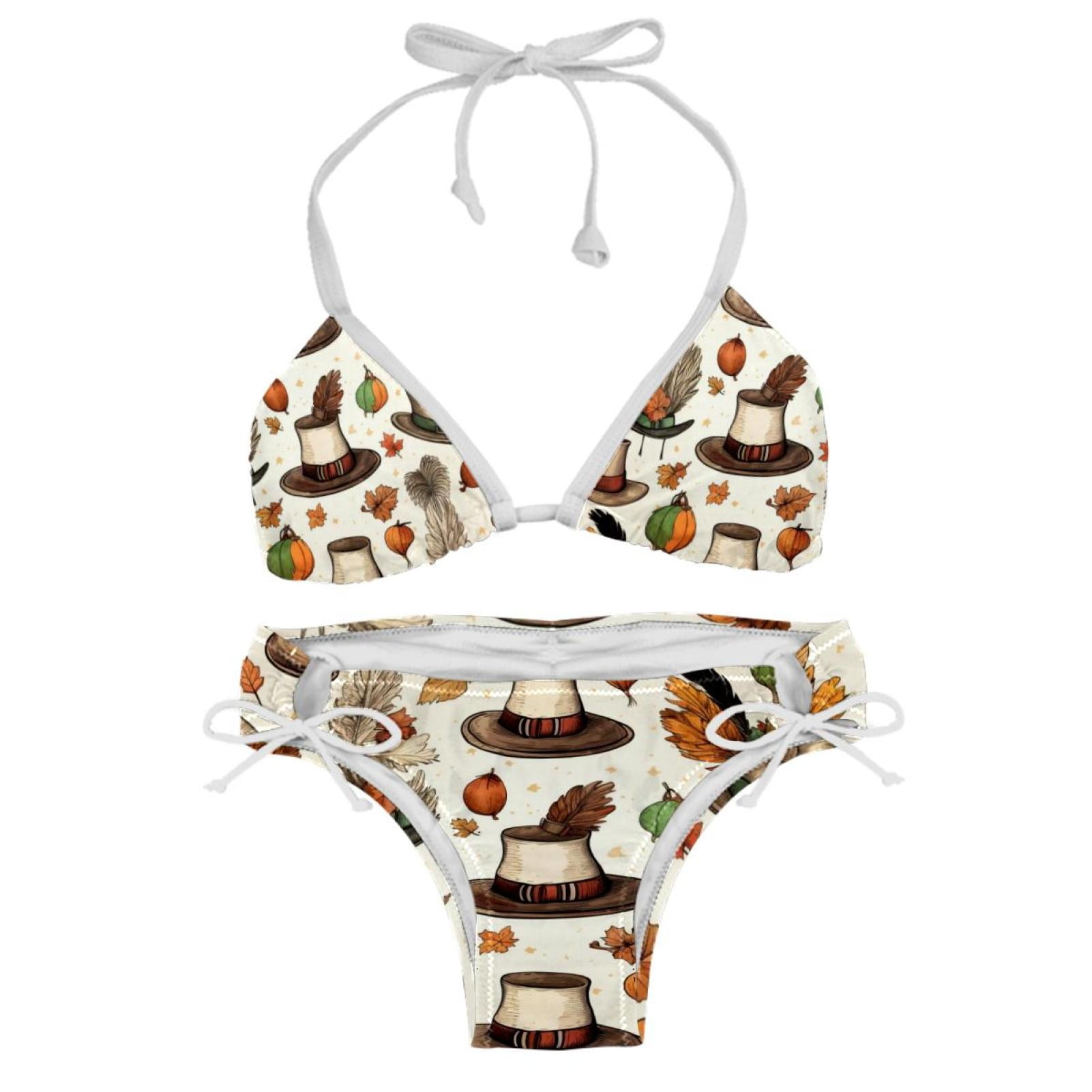 Thanksgiving Detachable Sponge Adjustable Strap Bikini Set Swimsuit