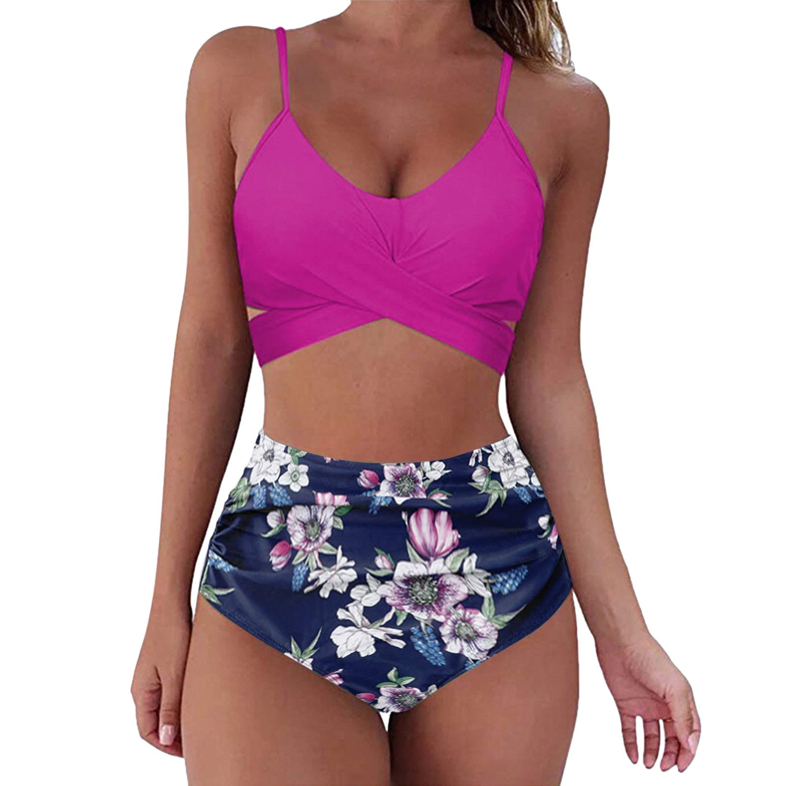 Tosmy Women Bikini Set Womens Loose Print Bikini Set Push Up Bathing