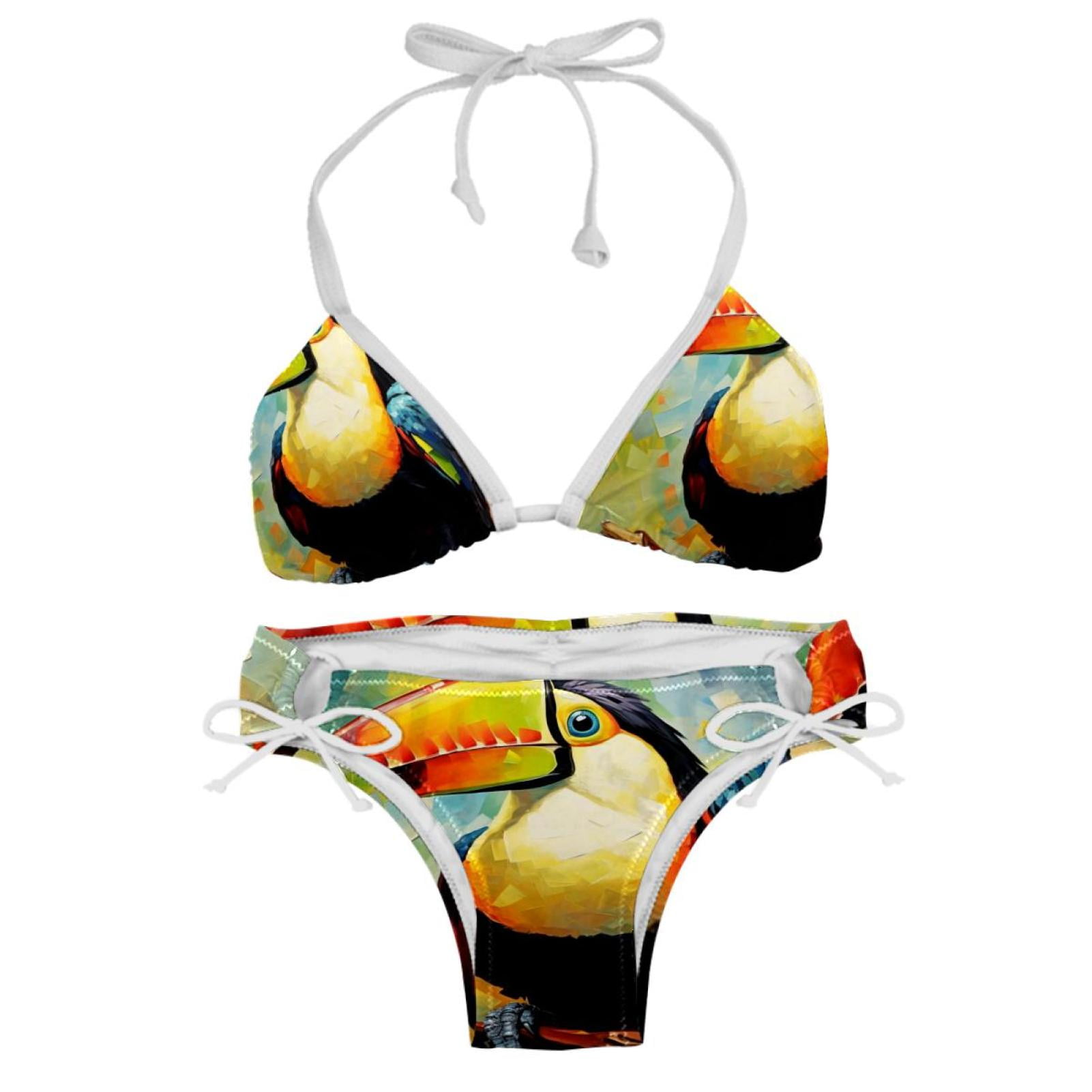 Toucan Detachable Sponge Adjustable Strap Bikini Set Two Pack For