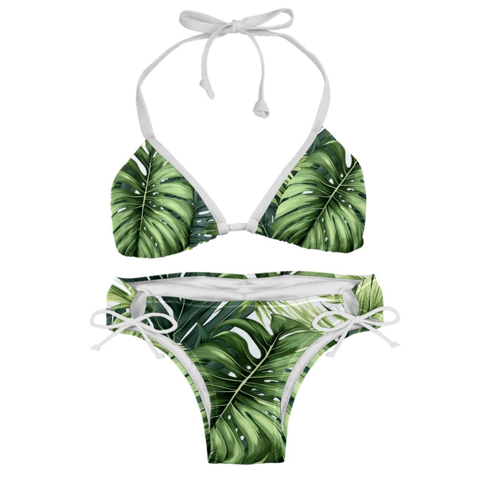 Tropical Jungle Palm Leaves Women S Bikini Set With Detachable Sponge