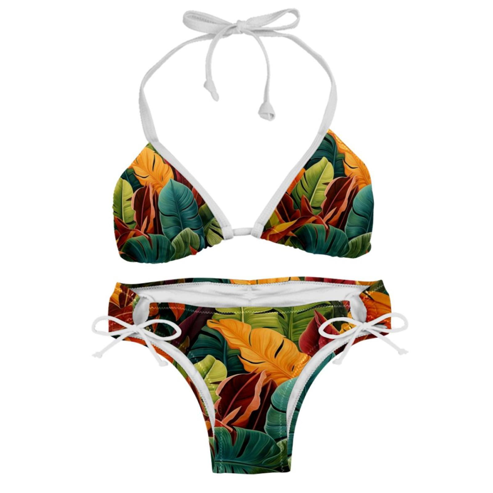 Tropical Plants Detachable Sponge Adjustable Strap Bikini Set Two Pack