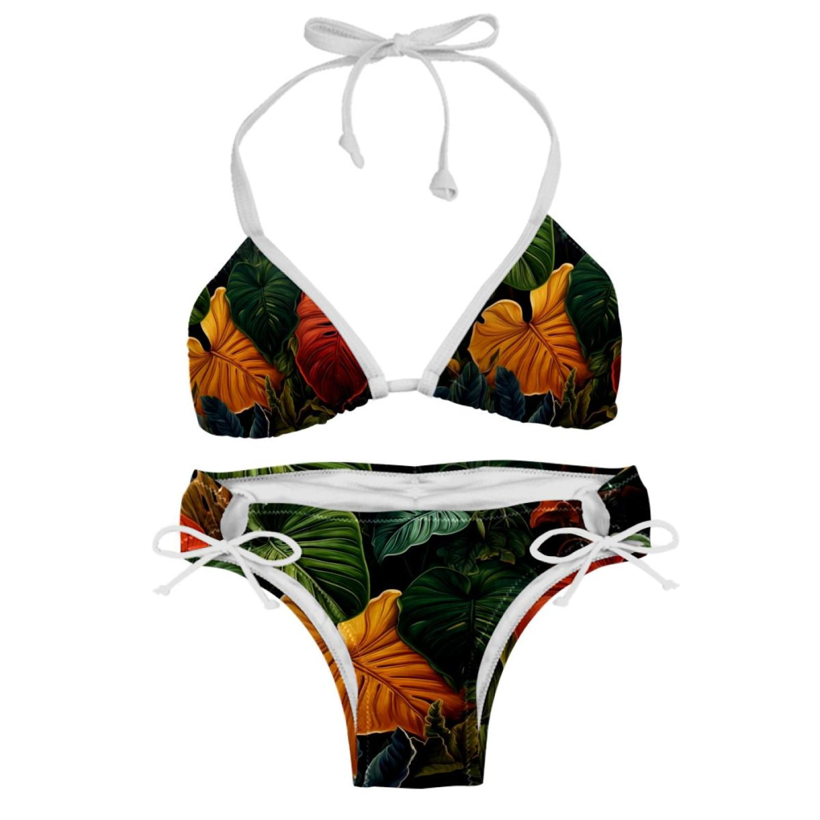 Tropical Plants Detachable Sponge Bikini Set Adjustable Strap One