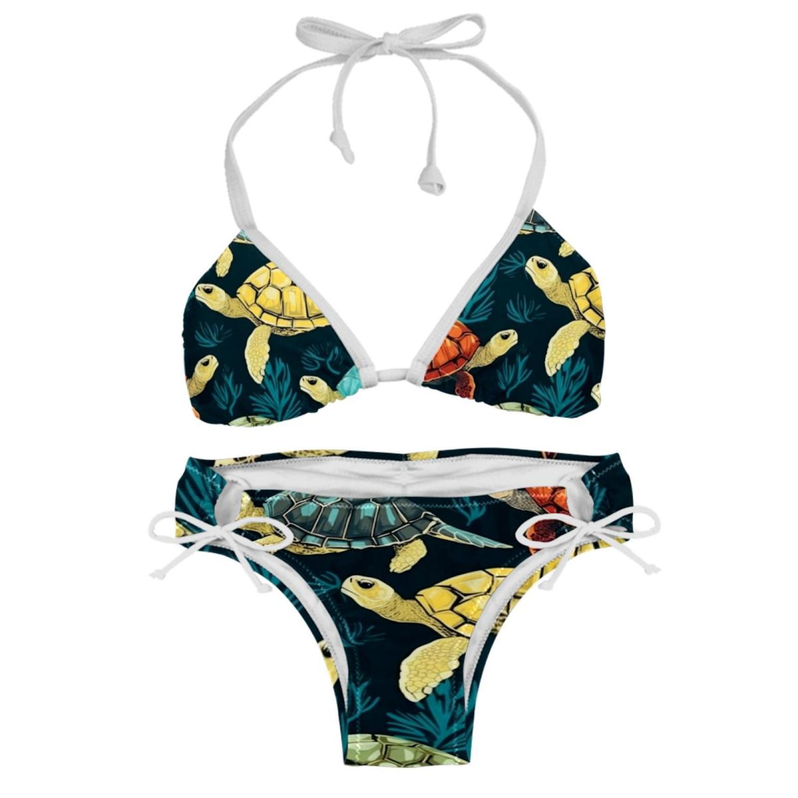 Turtle Seamless Detachable Sponge Bikini Set Adjustable Strap One Piece Swimsuits Two Pack