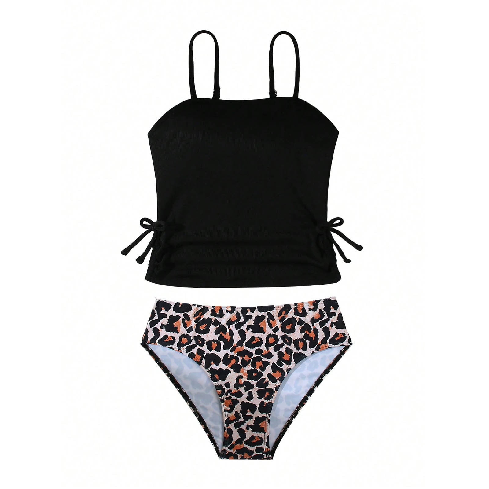 Tween Girls Two Piece Swimwear Leopard Print Bikini Tankini Top Bottom