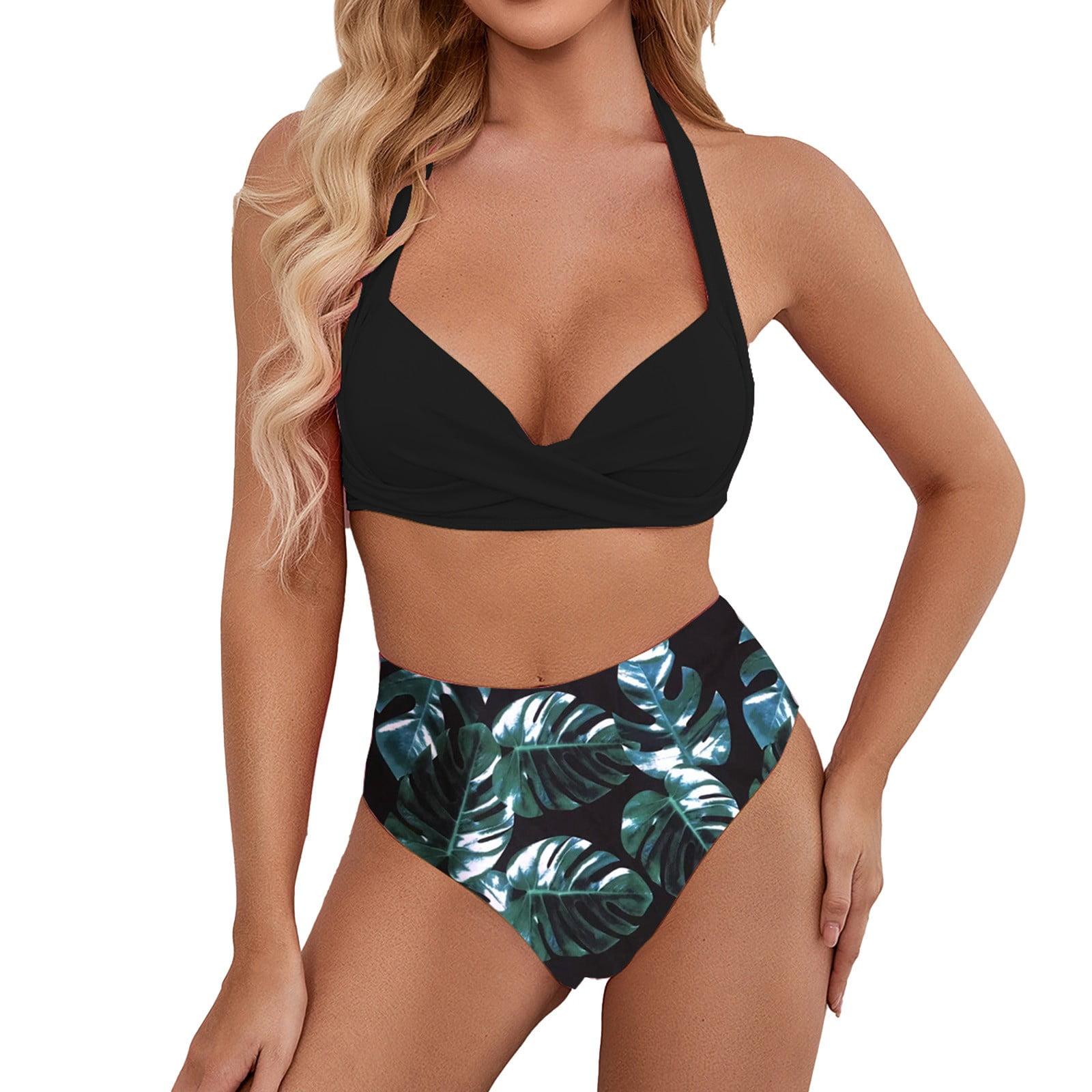 Two Piece Swimsuit For Women Lady High Waist Halter Neck Bikini Cut