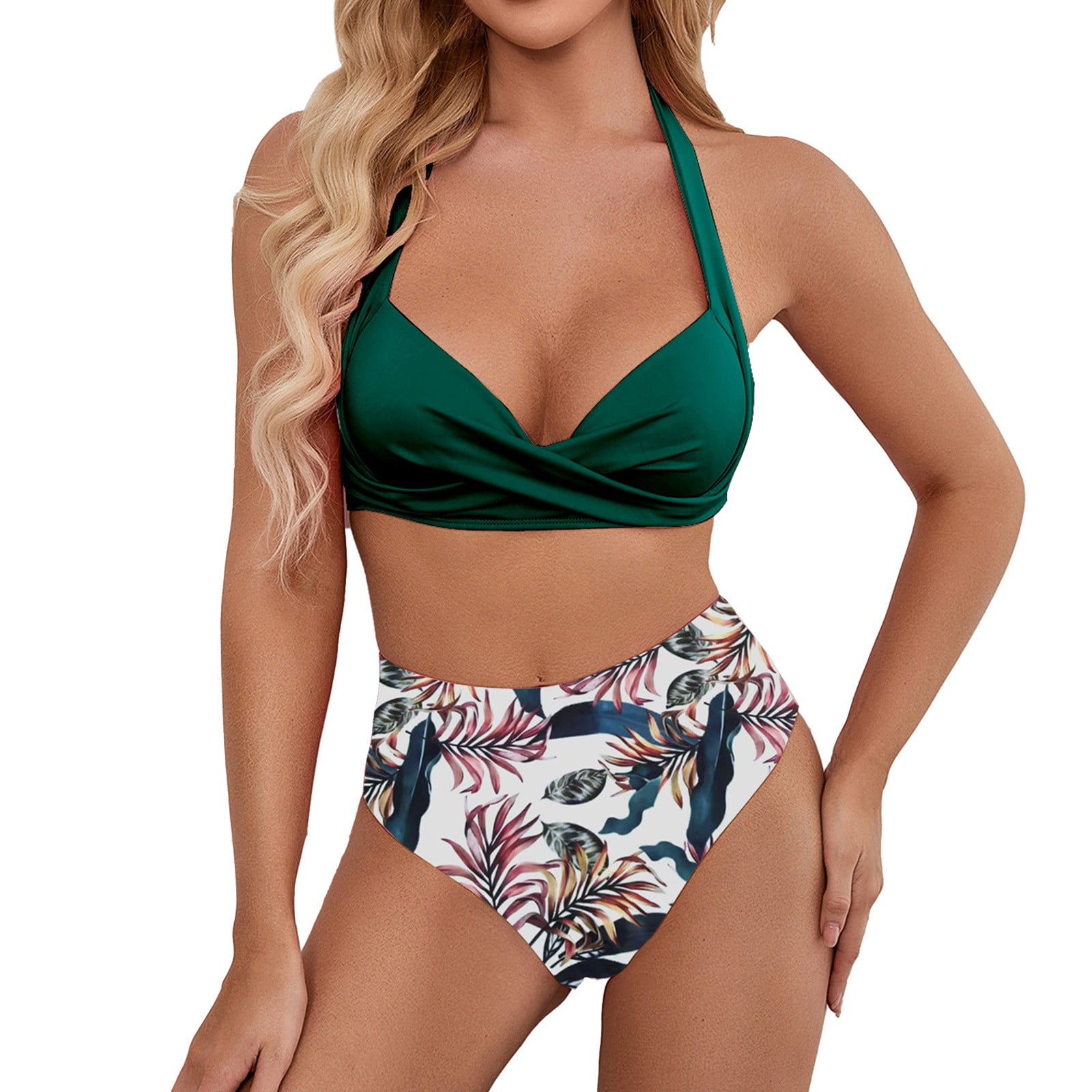 Two Piece Swimsuit For Women Lady High Waist Halter Neck Bikini Cut