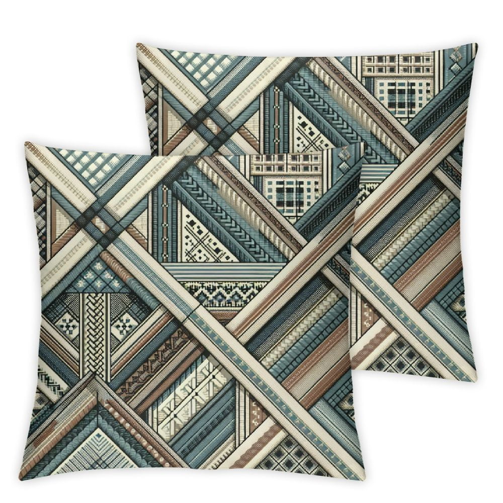 Ulloord Brown White Abstract Blue Plaid Throw Pillow Covers Green And