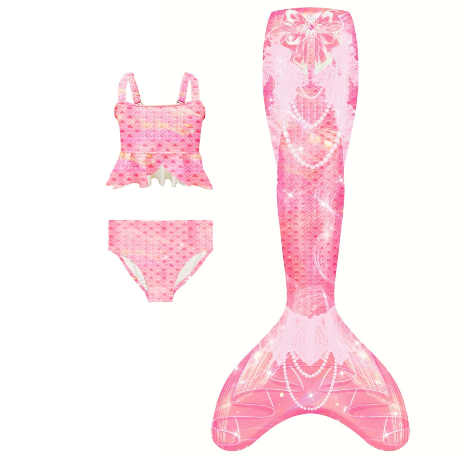 Utlike Girls Bathing Suit Pack Bikini Fish Tail Set Rainbow Chiffon Split Swimsuit Three Piece