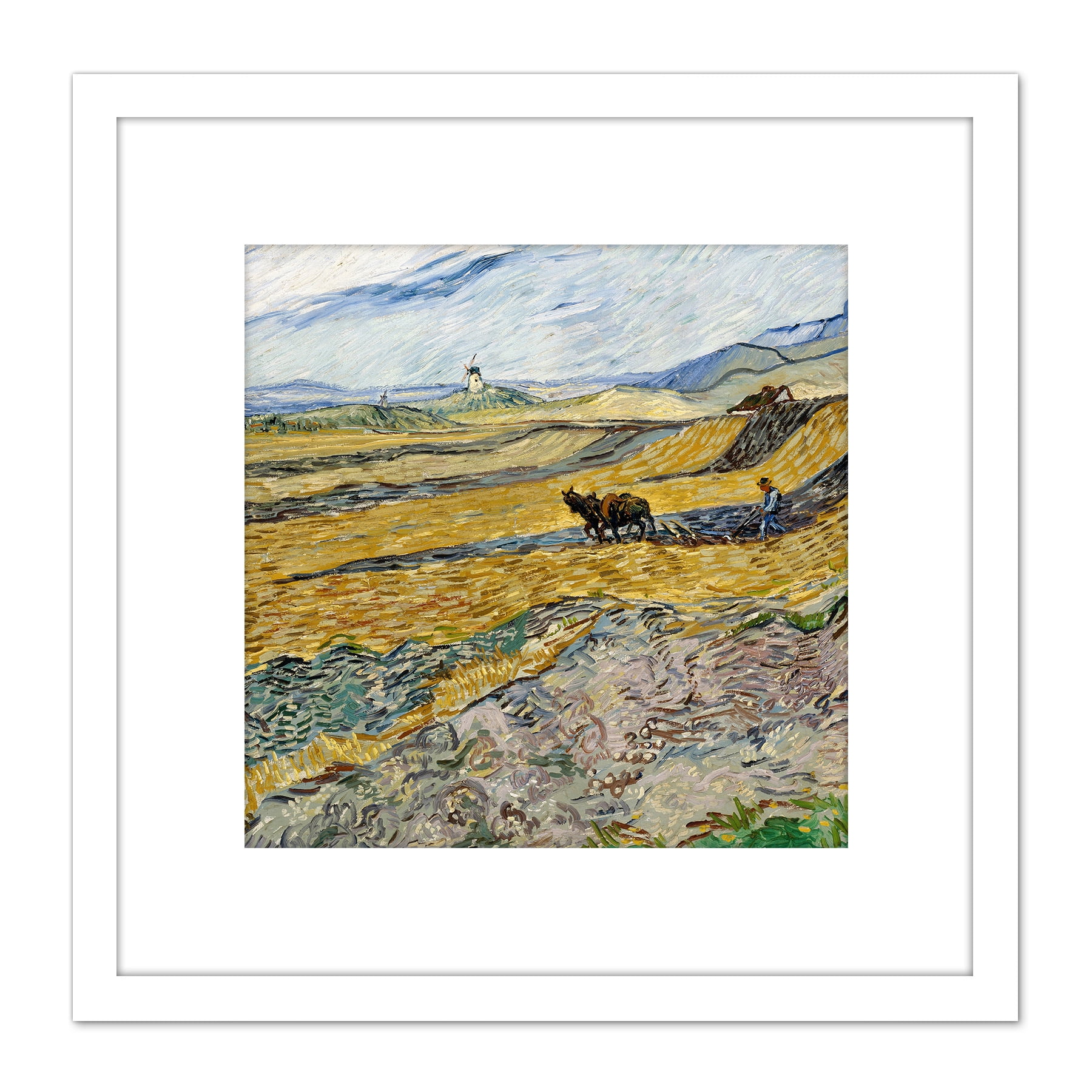 Van Gogh Enclosed Field Ploughman Painting X Inch Square Wooden