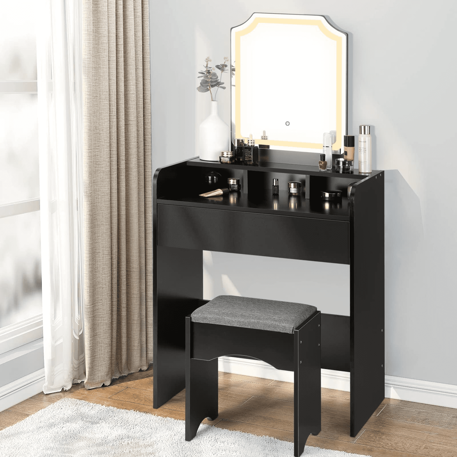 Large LED Mirror Vanity Desk Makeup Table With 3 Adjustable Brightness