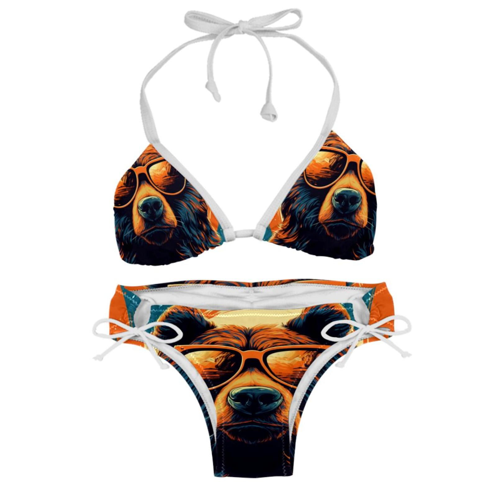 Vintage Bear Detachable Sponge Adjustable Strap Bikini Set Two Pack