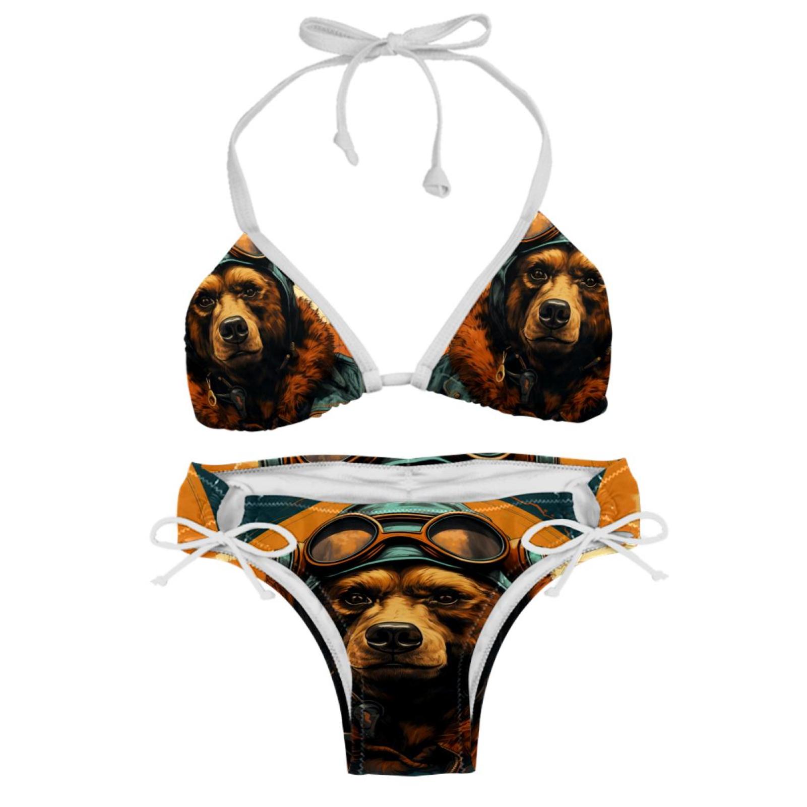 Vintage Bear Detachable Sponge Adjustable Strap Bikini Set Two Pack Swimsuit Suit Beach Pool