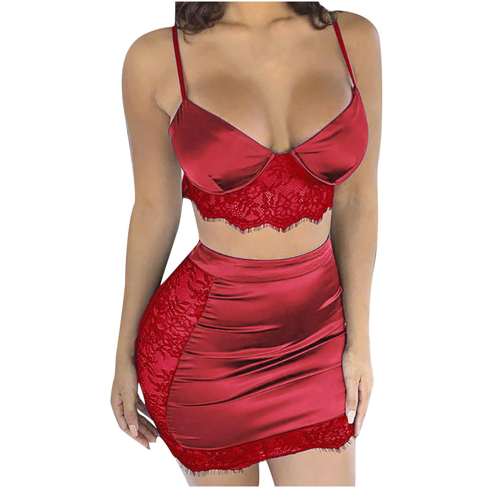 Vivianyo Hd Lingerie For Women Sexy Silk Satin Lace Trim Babydoll