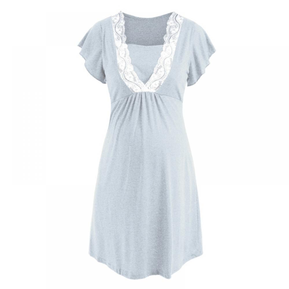 Wbq Nursing Nightgown Maternity Dress Hospital Gown For Breastfeeding