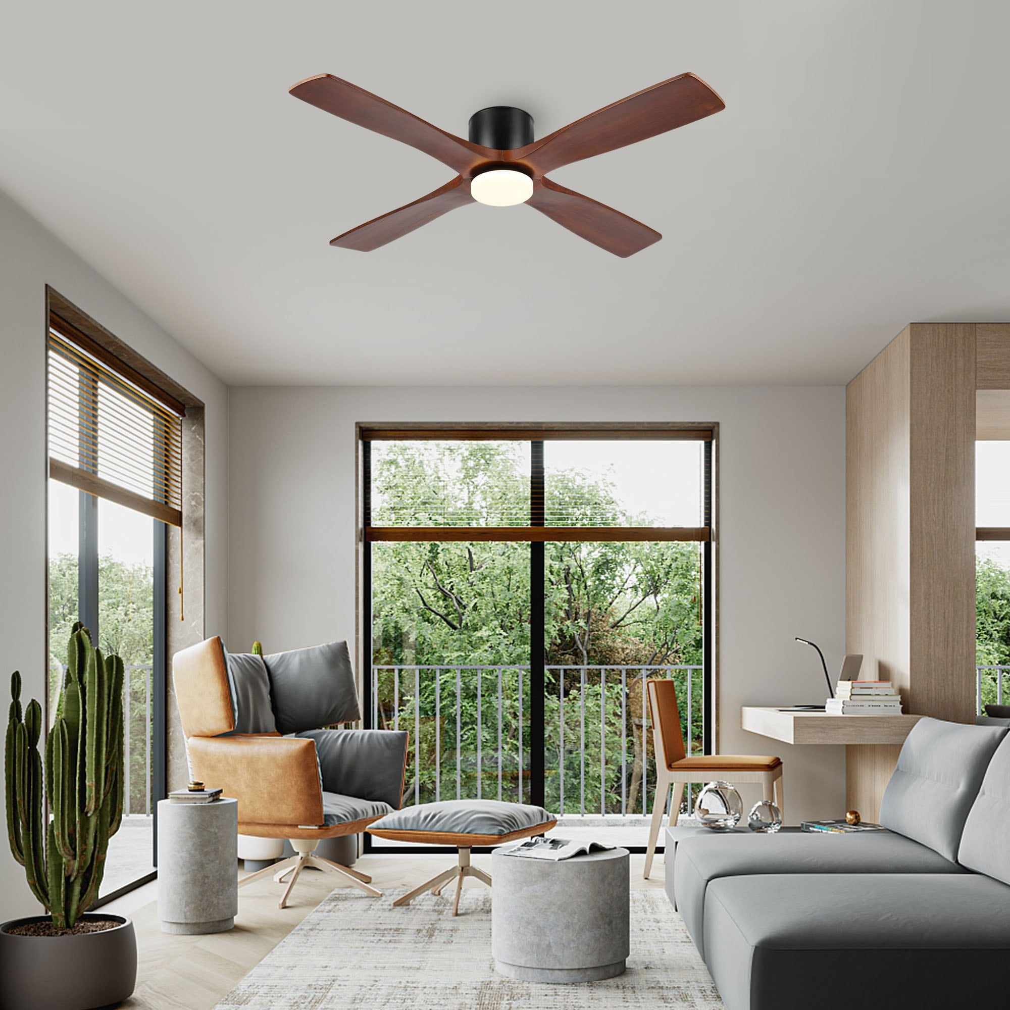 Wingbo Dc Flush Mount Ceiling Fan With Light And Remote N A Dark