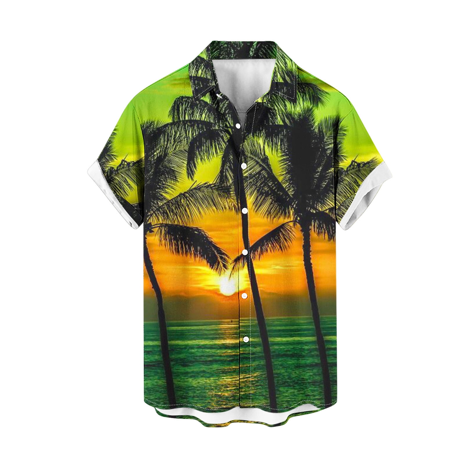 WNYEIME Summer Shirts For Men Sunset Palm Tree Printed Casual