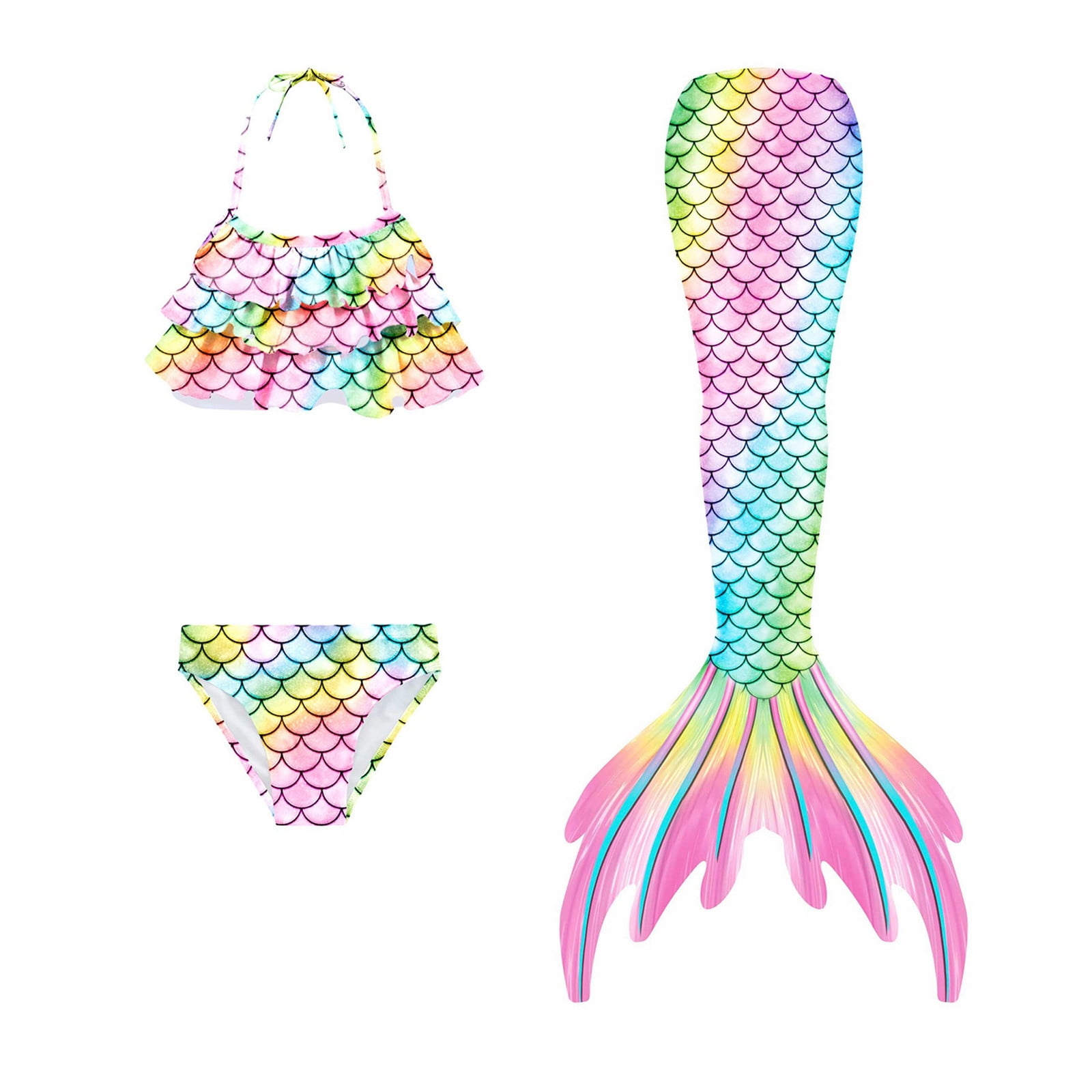 WOYY Girls Princess Ruffle Bikini Fish Tail Set Piece Swimsuit