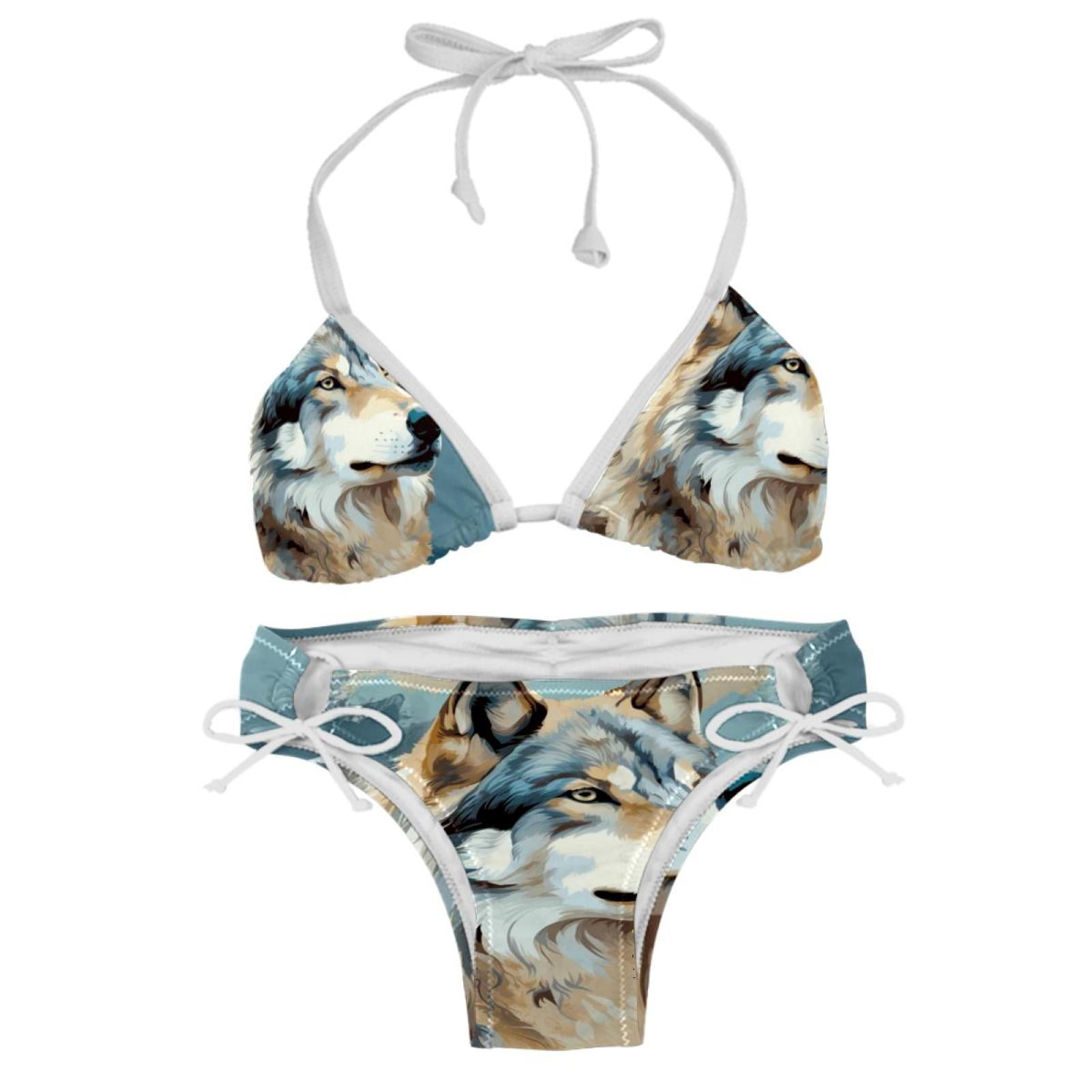 Wolf Detachable Sponge Adjustable Strap Bikini Set Two Pack Swim Suit