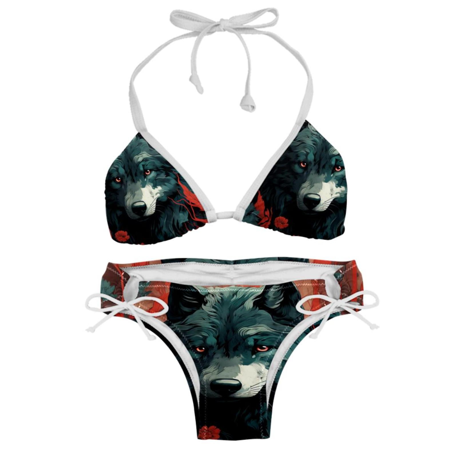 Wolf Detachable Sponge Adjustable Strap Bikini Set Two Pack Swimsuit