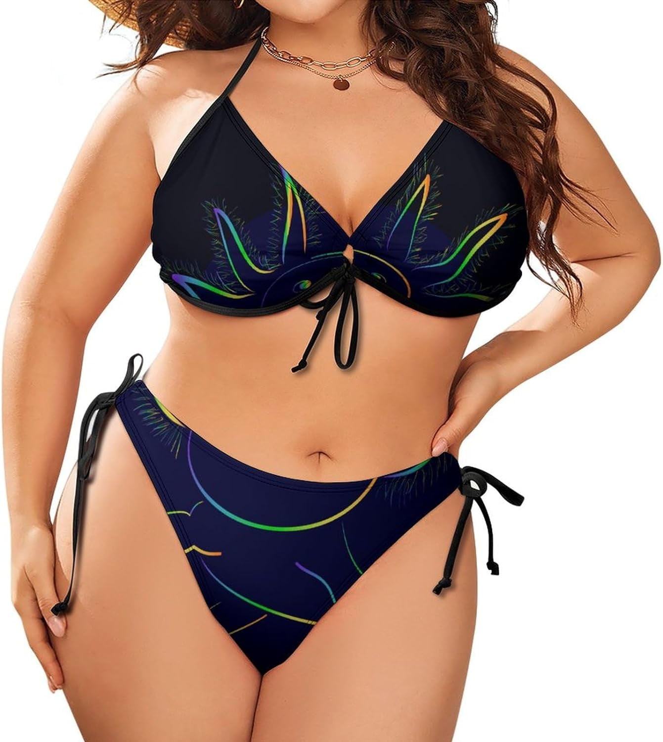 Women Colorful Axolotl Plus Size String Triangle Bikini Set Adjustable