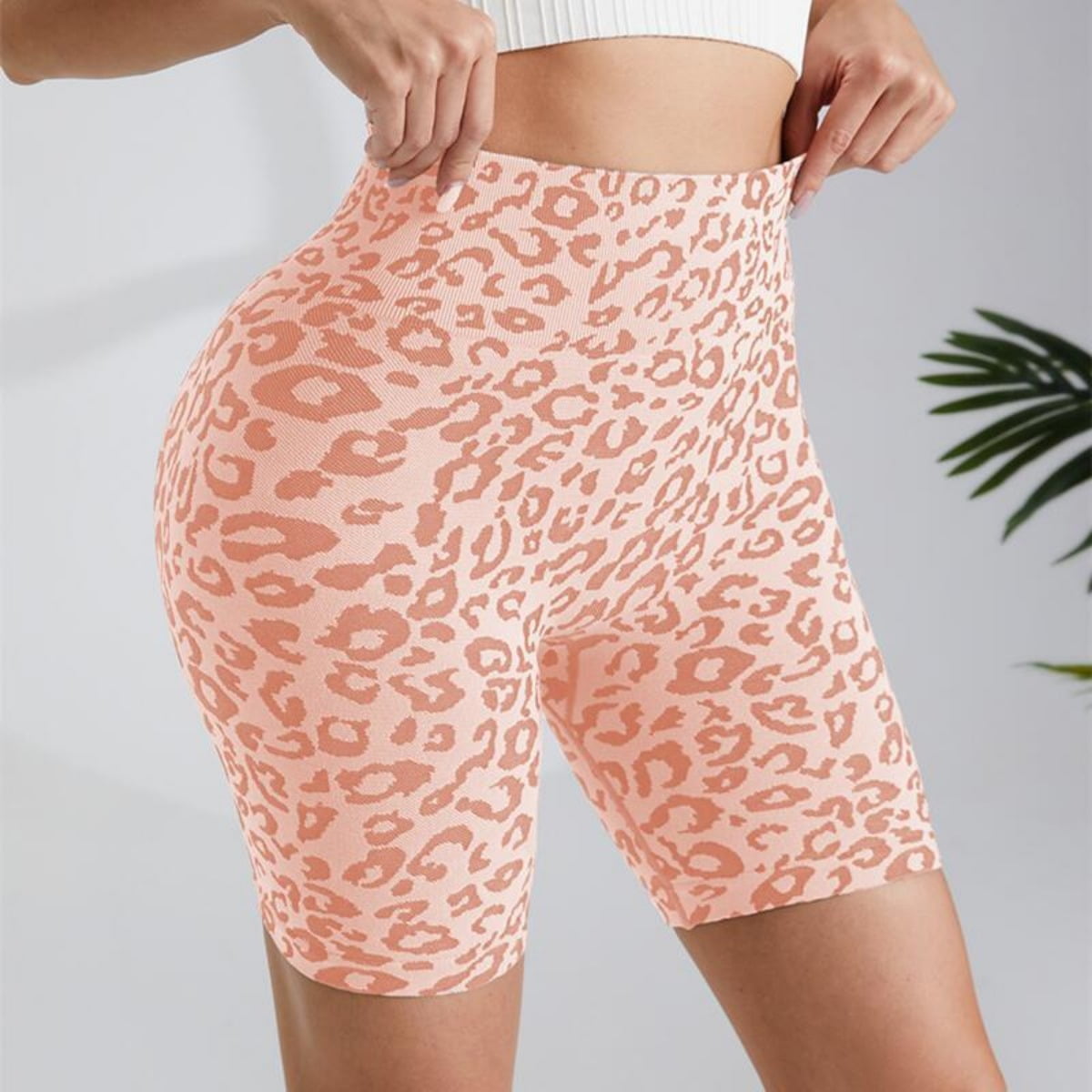 Women S Naked Feeling Biker Shorts High Waisted Leopard Print Yoga