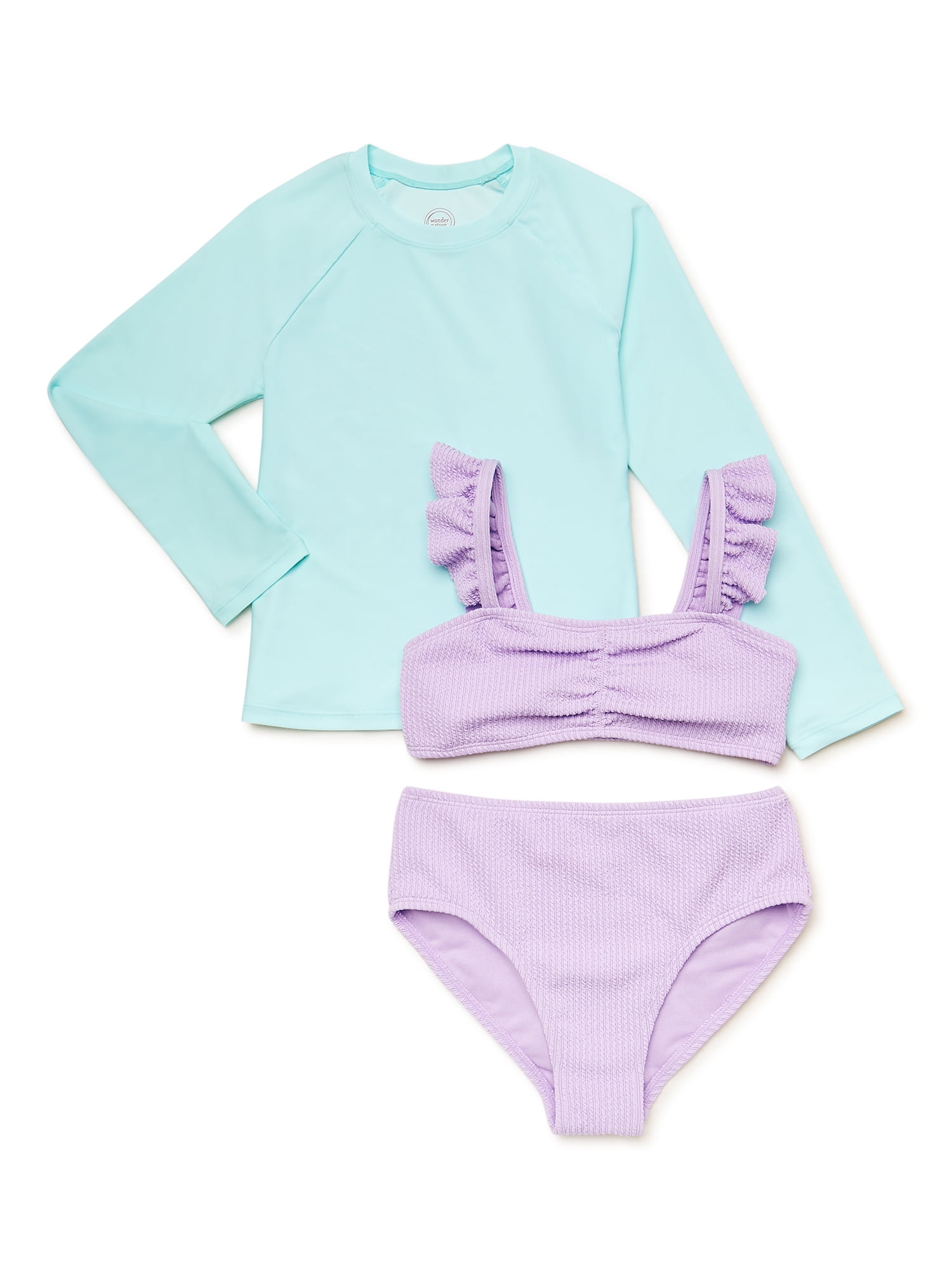 Wonder Nation Girl S Bikini And Long Sleeve Rash Guard Set Size