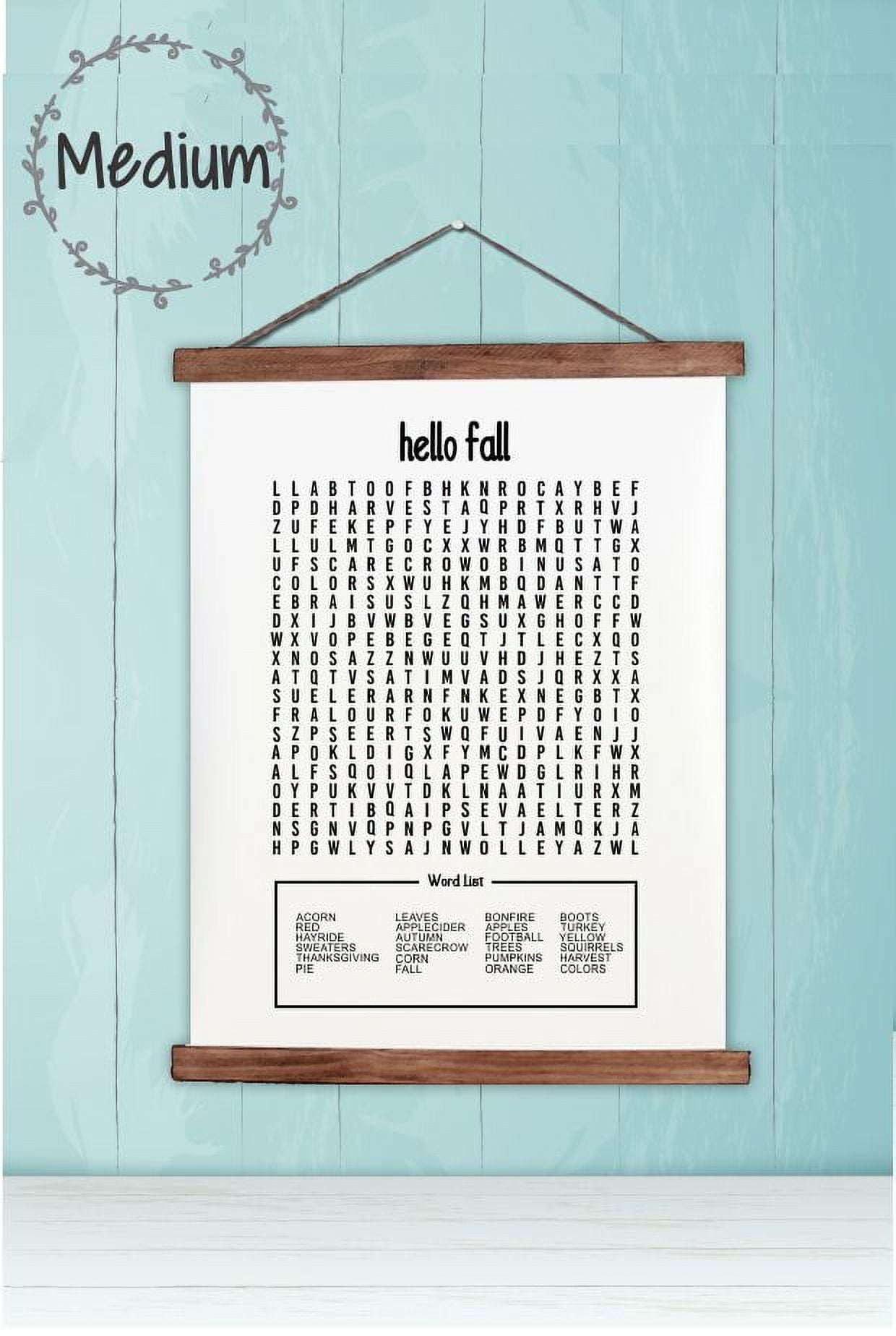 Wood Canvas Sign Hello Fall Word Search Puzzle Art Print Lightweight