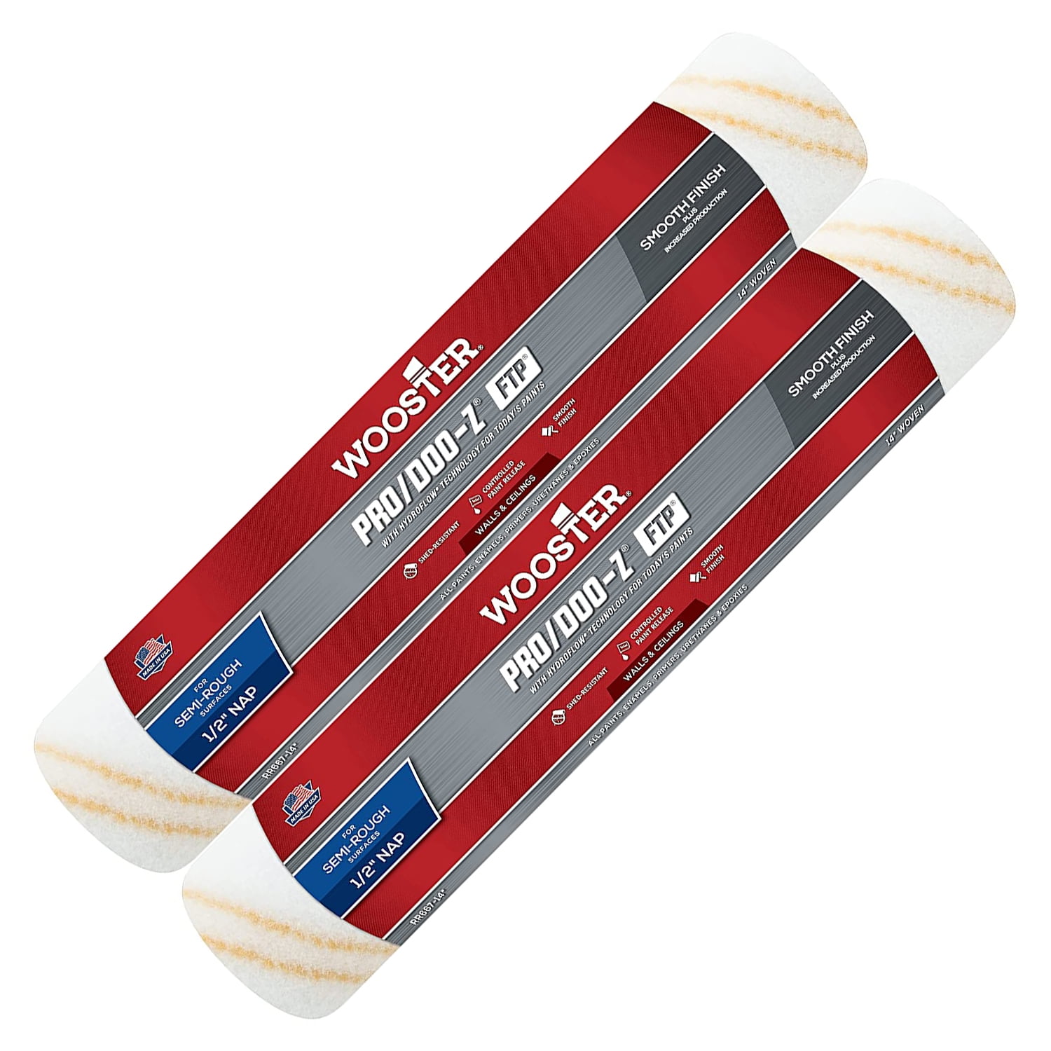 Wooster Genuine 14 Pro Doo Z FTP 1 2 Nap 2 Pack Roller Cover RR667