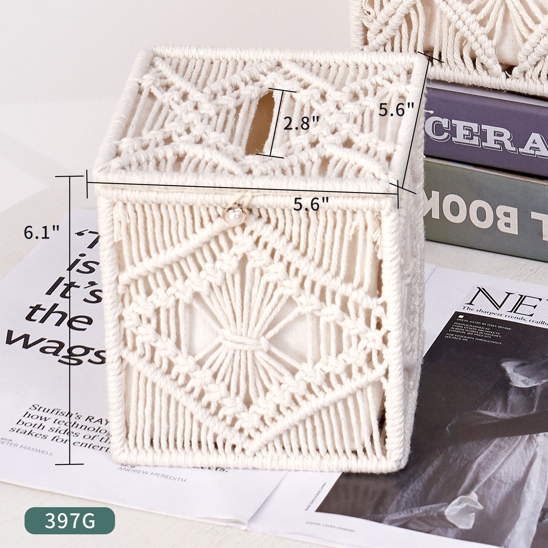 Woven Tissue Box Cover Square Woven Macrame Tissue Holder Tissue