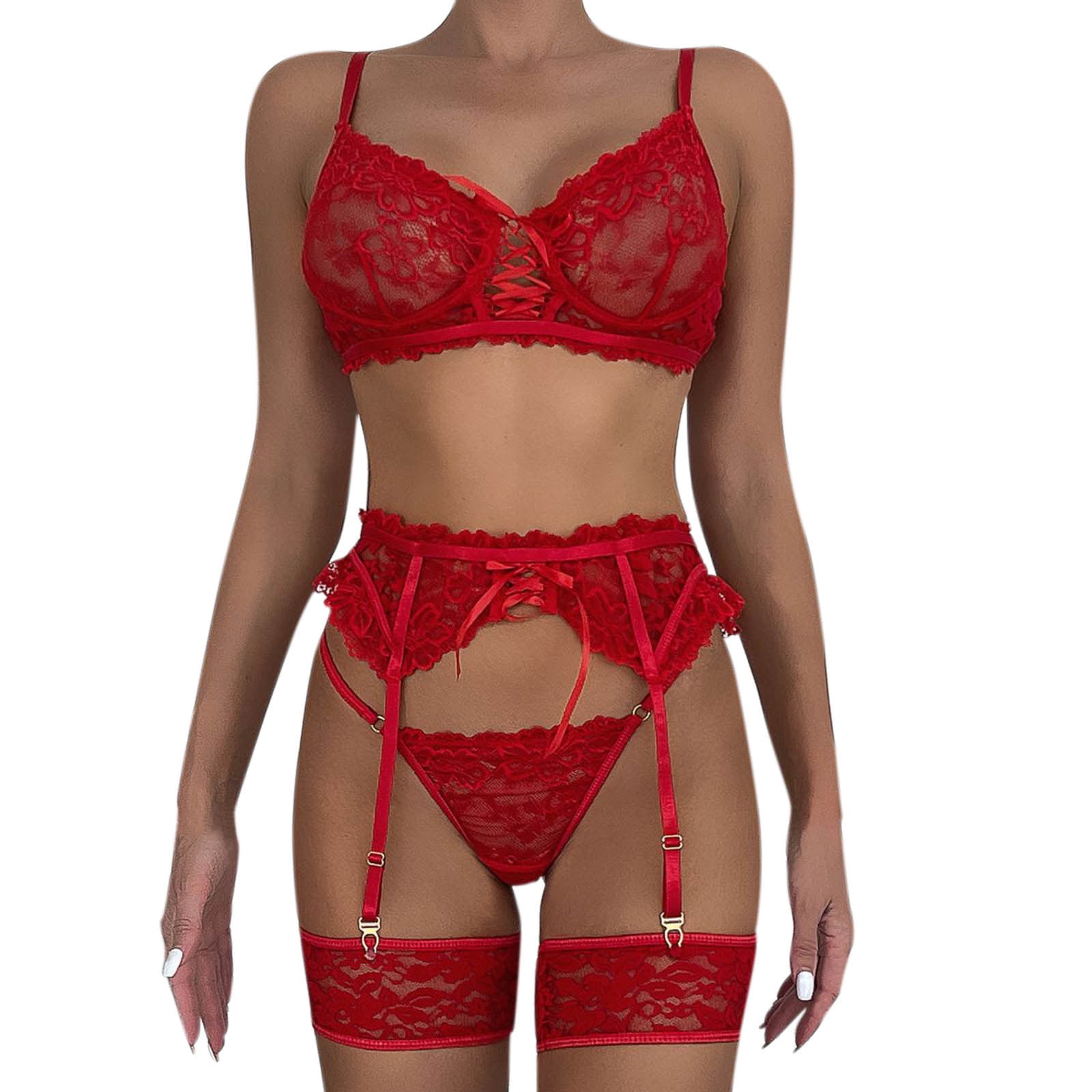 Wozhidaoke Lingerie Set Women Fashion Print Mesh Lingerie Lace Lingerie