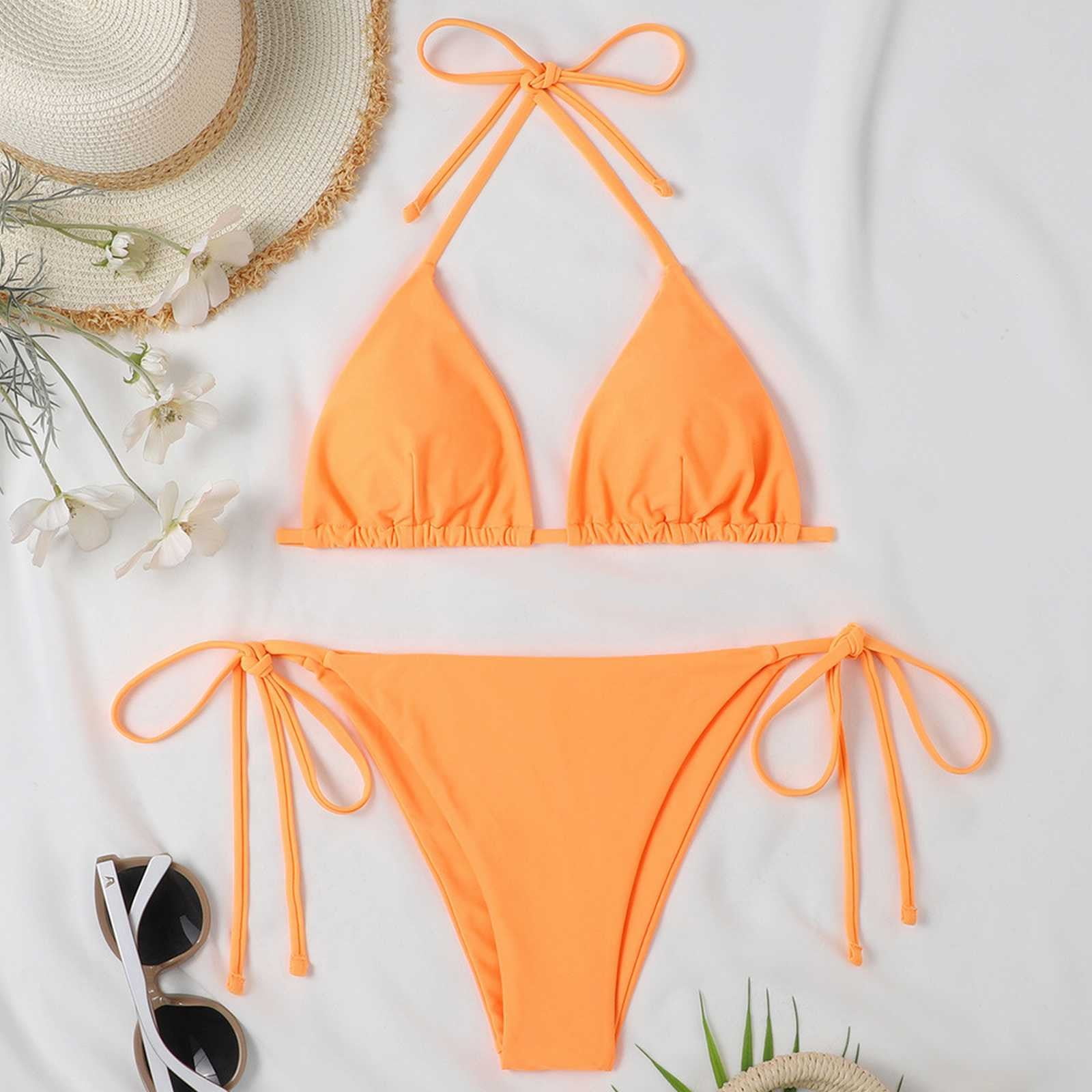 Xinqinghao Women S Bikini Swimsuit 2024 New Orange Strapless Swimsuit