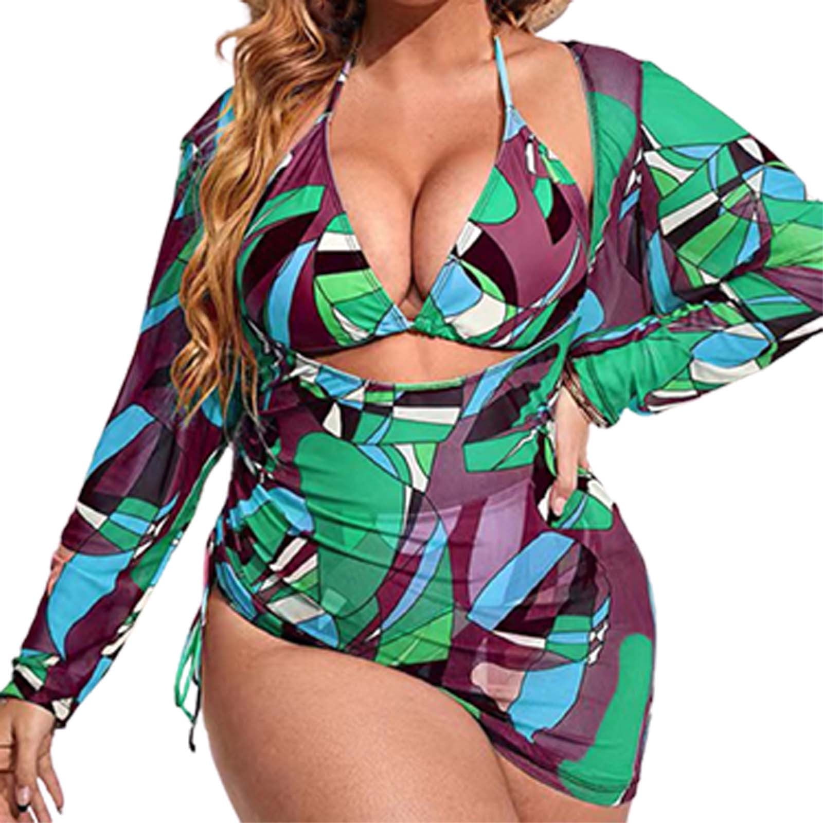 Xuapaodt INC Plus Size Women S Swimsuit Three Piece Bikini Long