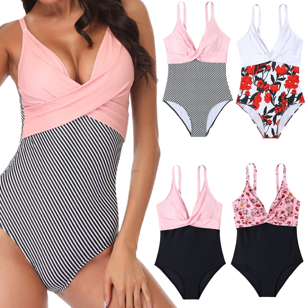 Ytdscs Womens Color Block One Piece Swimsuits High Cut Low Back Padding Bikini Bathing Suit