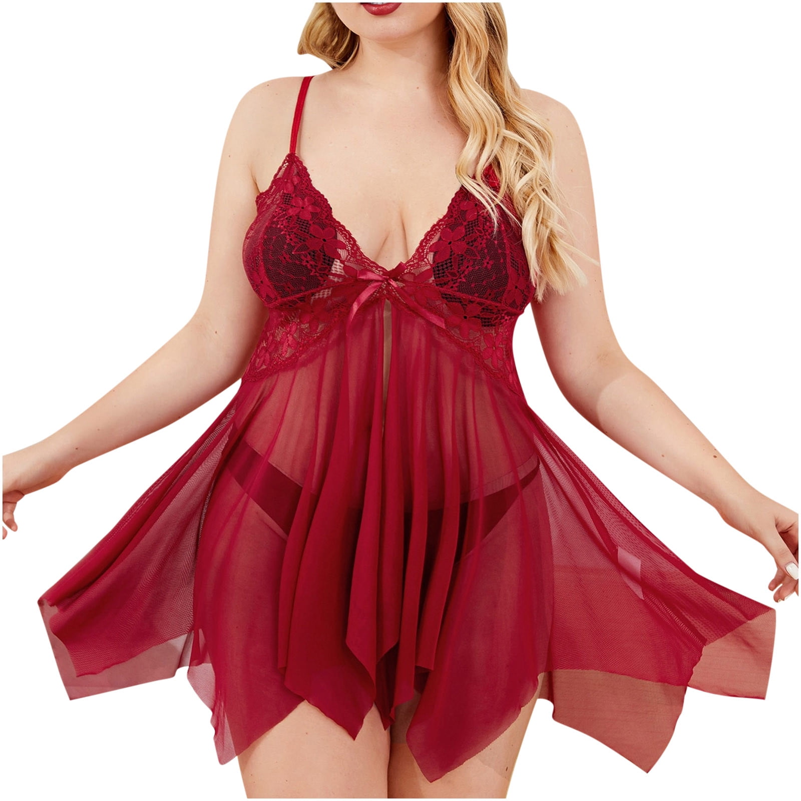 Yydgh Plus Size Lingerie For Women Front Open Lace Babydoll Sleepwear V